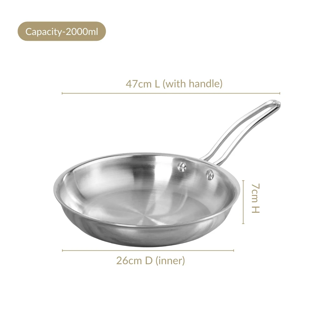 Heavy Bottom Tri Ply Stainless Steel Fry Pan 2000ml - Image 4