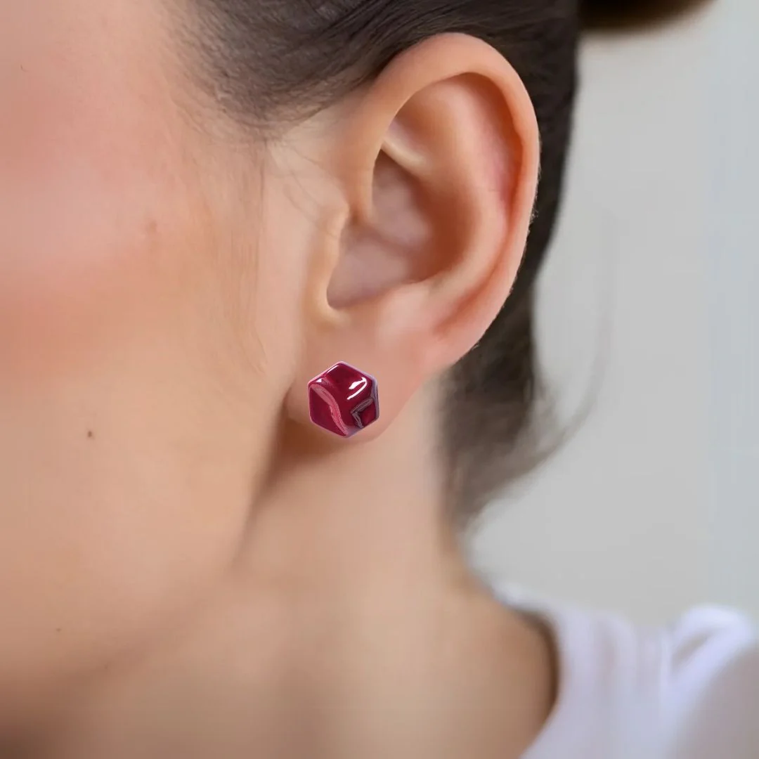 Hexa Maroon Studs - Image 2