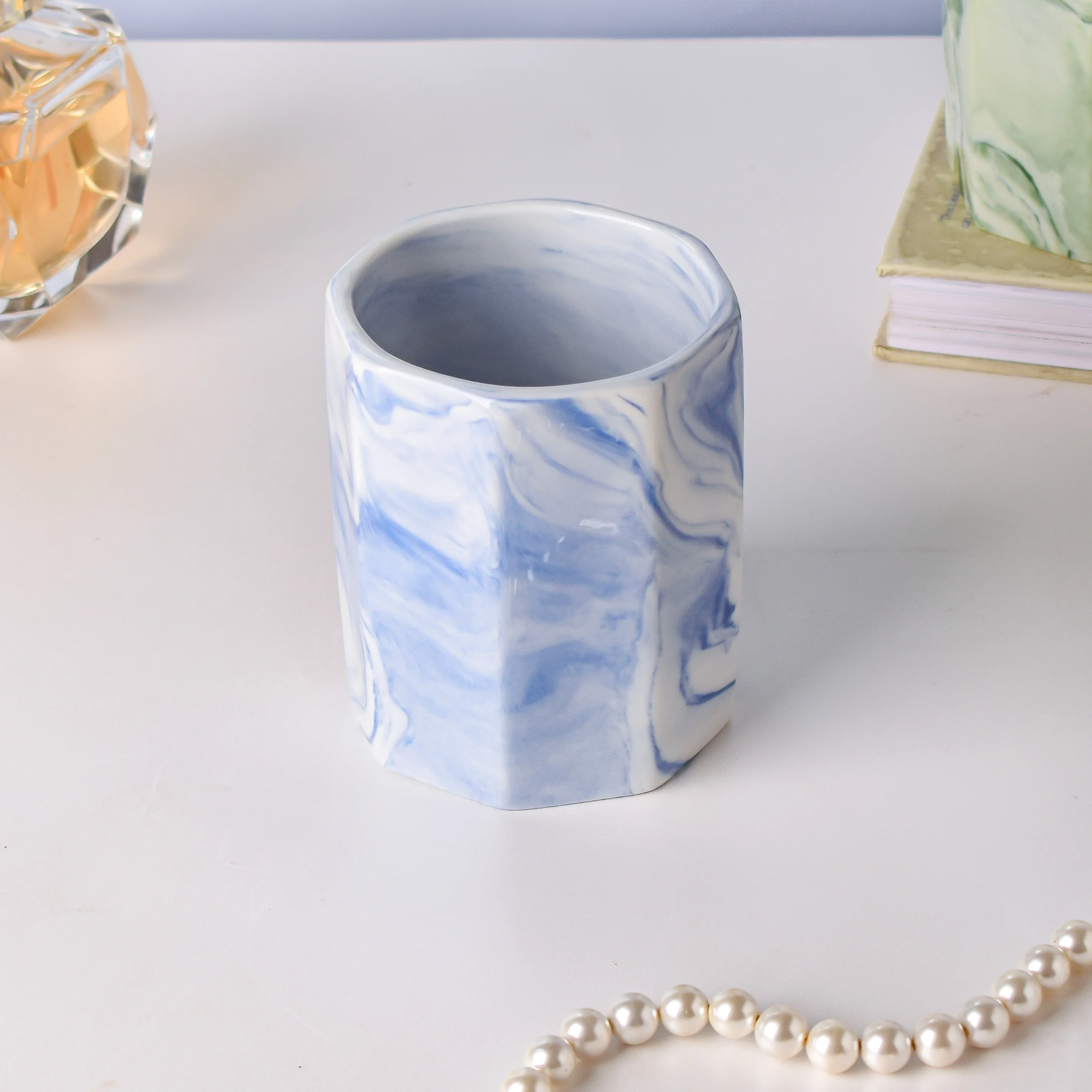 Hexad Marble Blue Ceramic Organiser - Image 4
