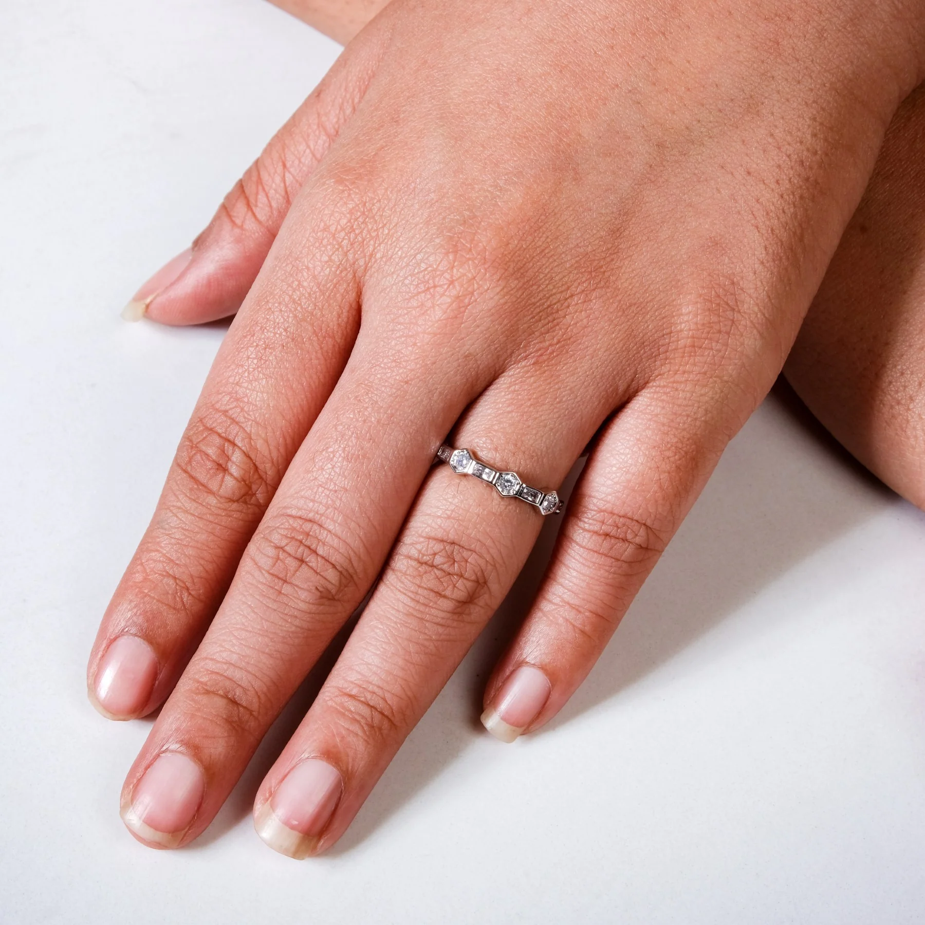 Hexagon Cut Silver Ring - Image 2
