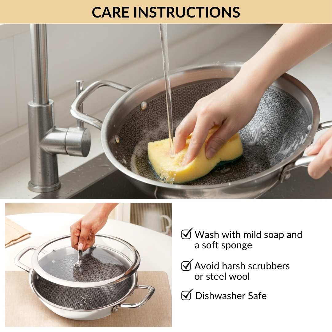 Honeycomb Flame And Induction Safe Triply Non Stick Kadai With Lid 3000ml - Image 11