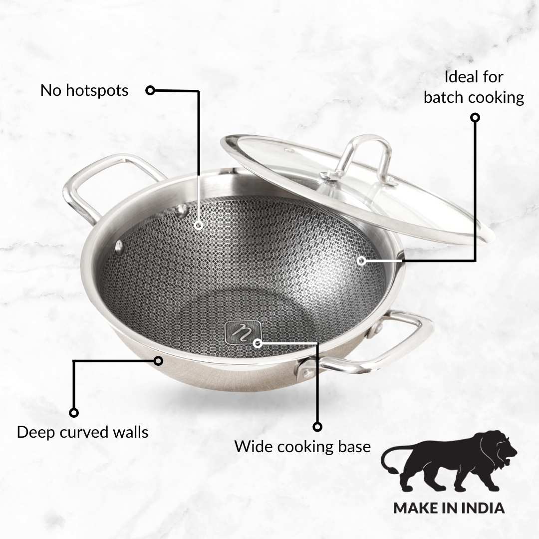 Honeycomb Flame And Induction Safe Triply Non Stick Kadai With Lid 3000ml - Image 8