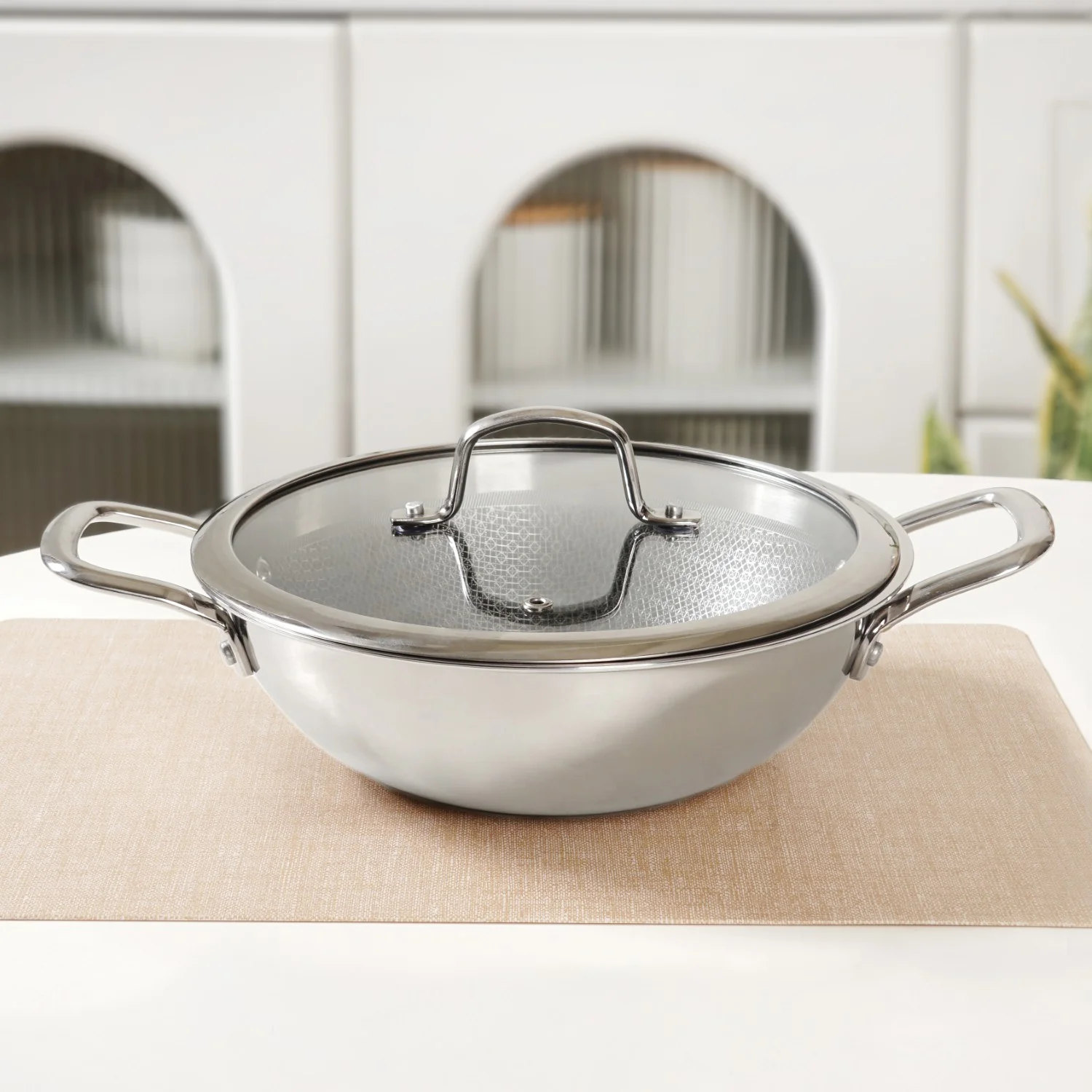 Honeycomb Non Stick Induction Friendly Triply Kadai With Lid 3500ml - Image 3