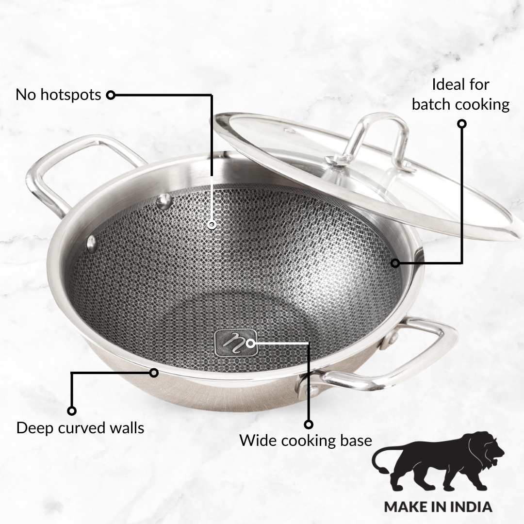 Honeycomb Non Stick Induction Friendly Triply Kadai With Lid 3500ml - Image 8