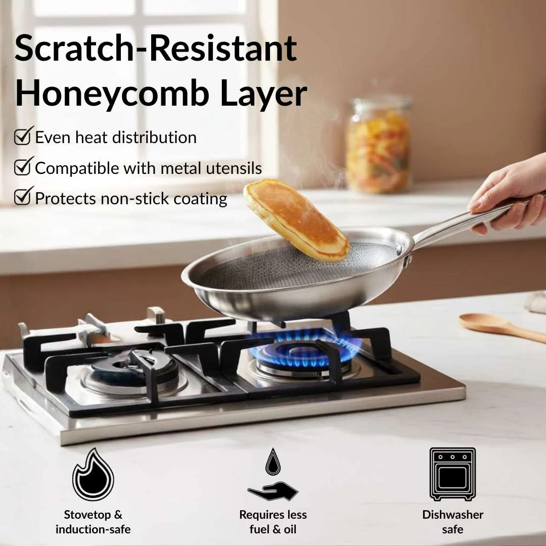 Honeycomb Non Stick Triply Frypan With Lid 1750ml - Image 7
