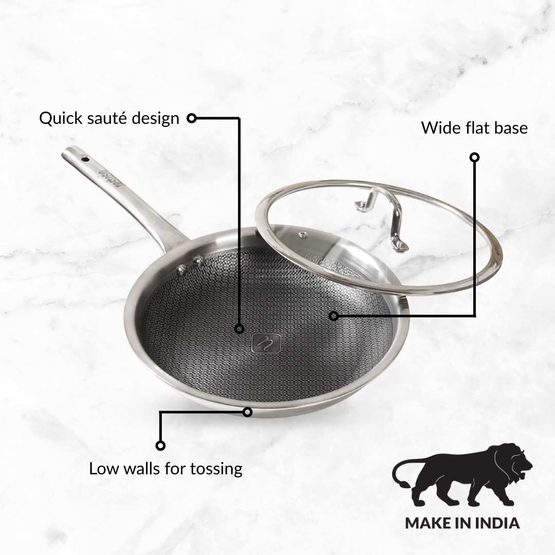 Honeycomb Non Stick Triply Frypan With Lid 1750ml - Image 8
