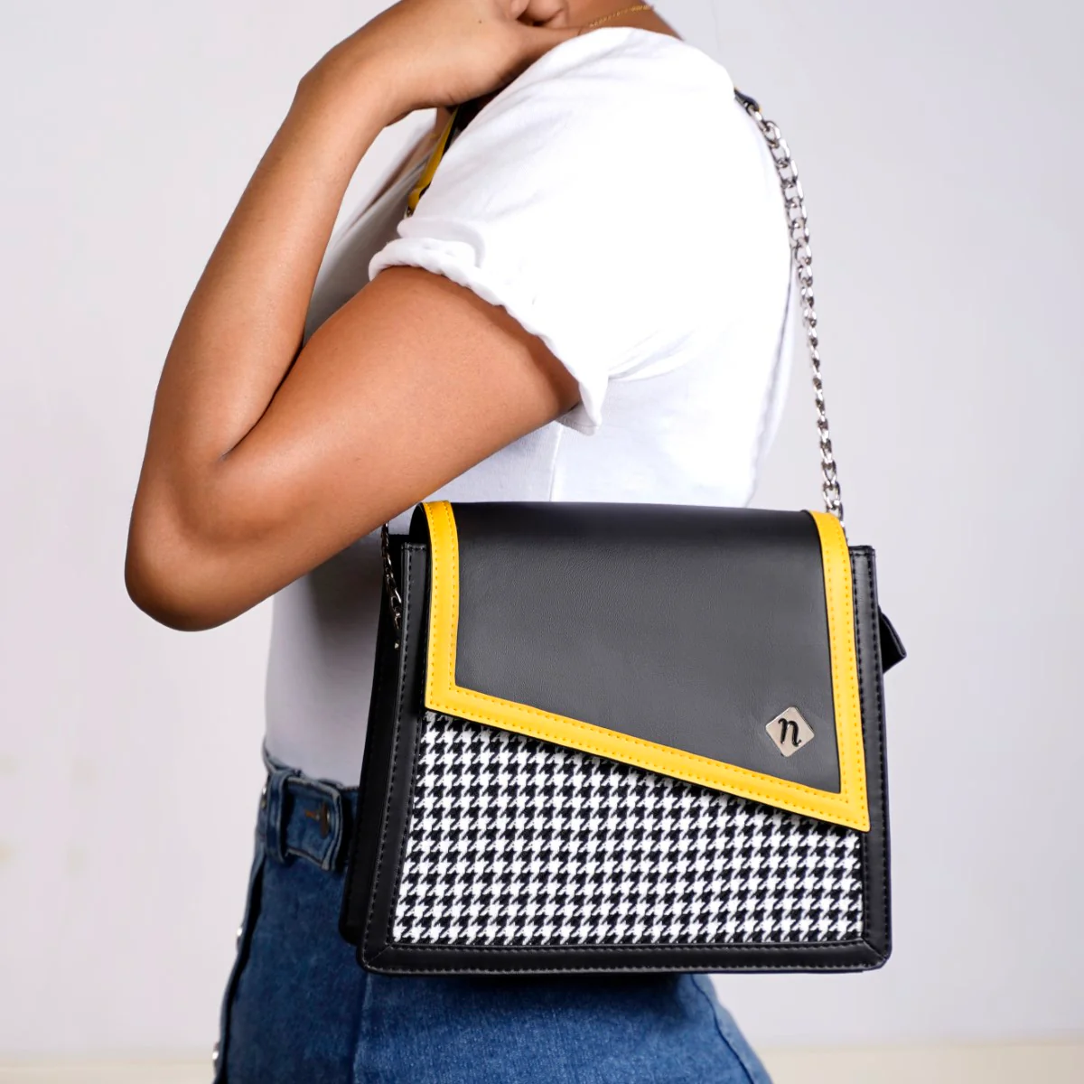 Houndstooth Diagonal Flap Handbag For Women - Image 2