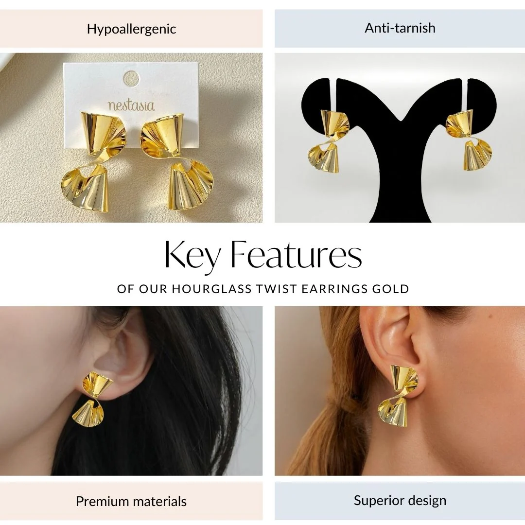 Hourglass Twist Earrings Gold - Image 4