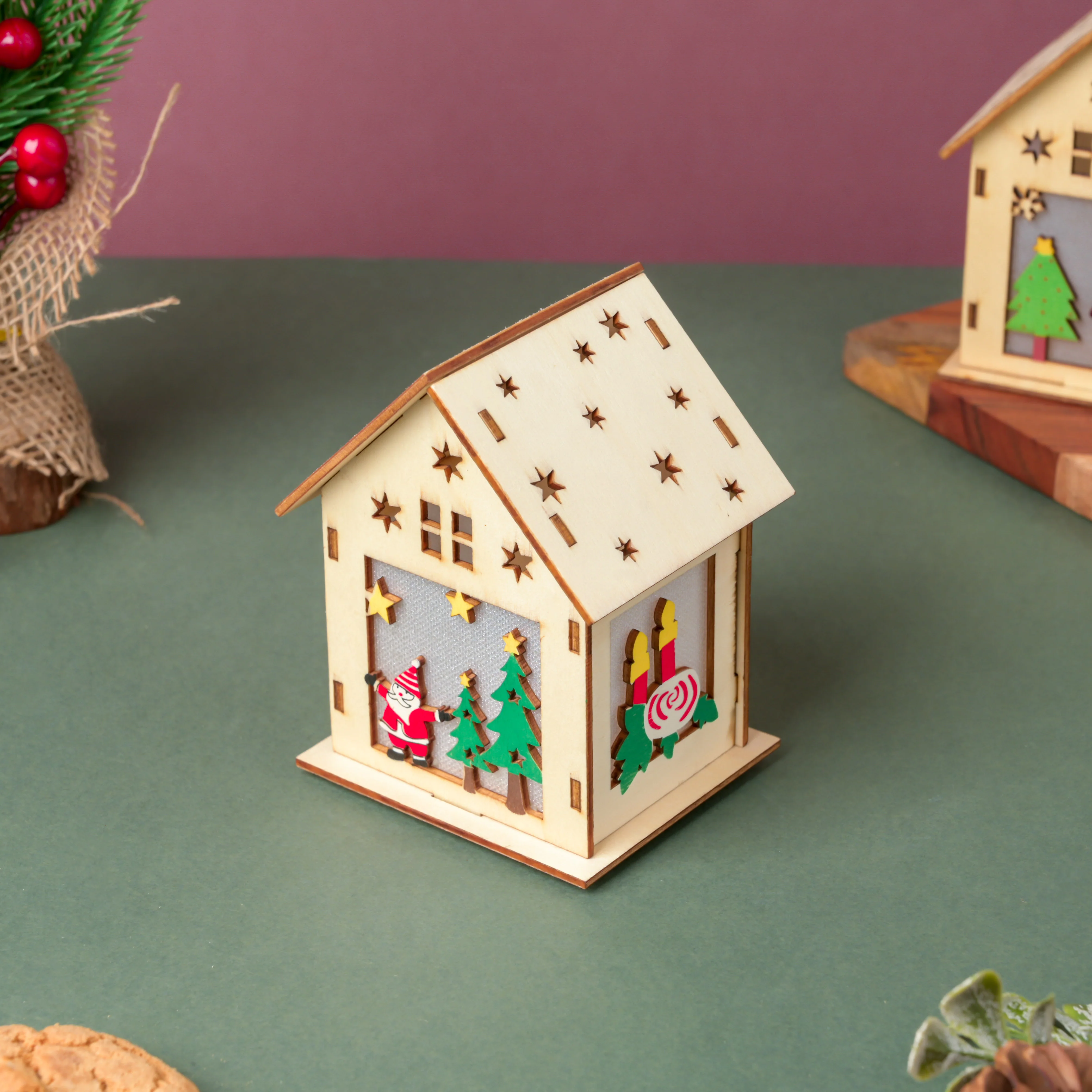 Illuminate DIY Santa LED Wooden House Decor Large