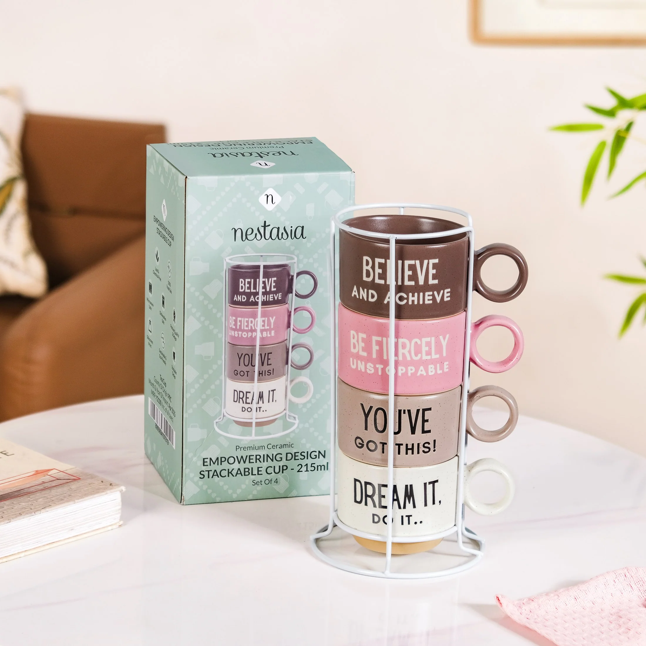 Inspirational Quotes Stackable Tea Cup Set Of 4 215ml - Image 11
