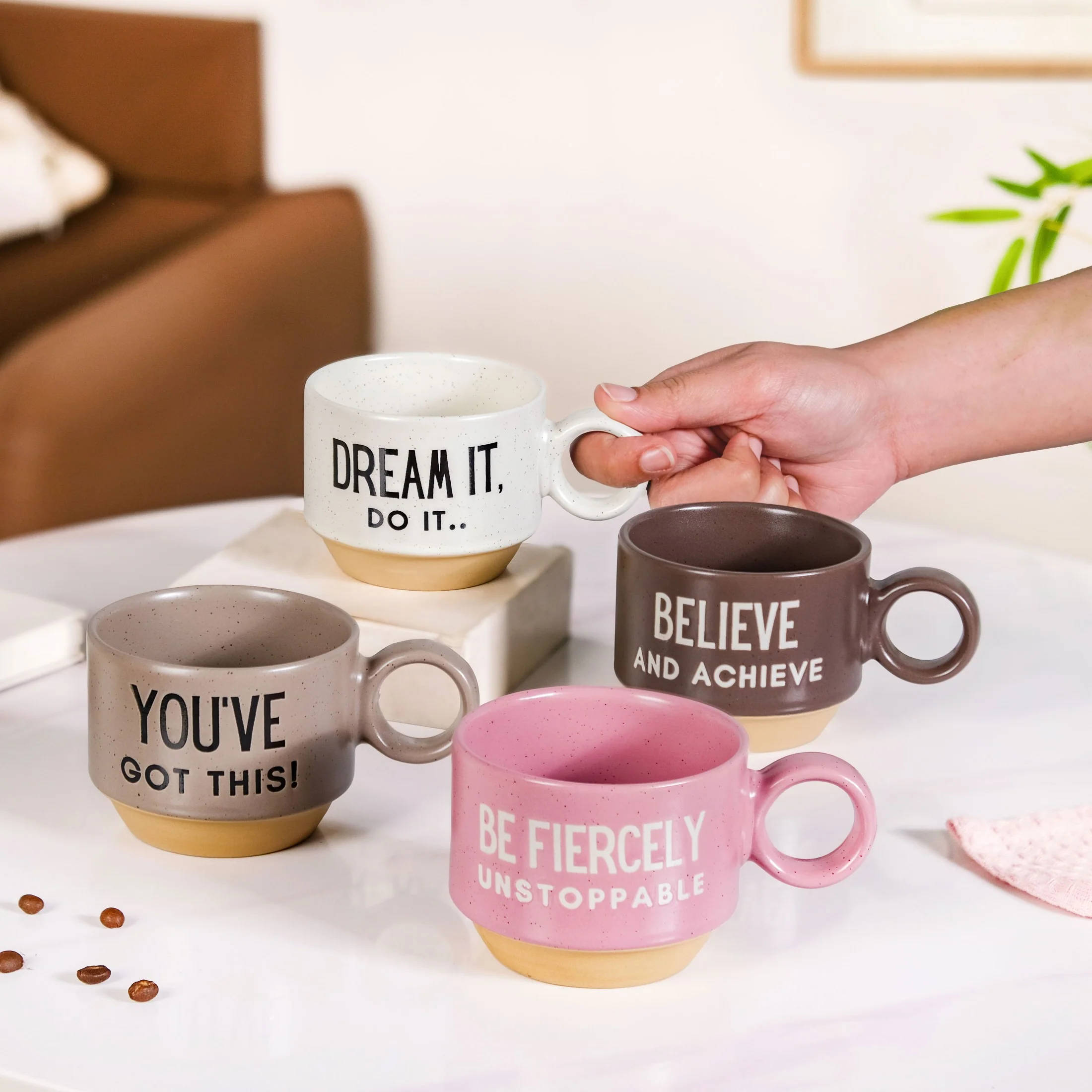 Inspirational Quotes Stackable Tea Cup Set Of 4 215ml - Image 2