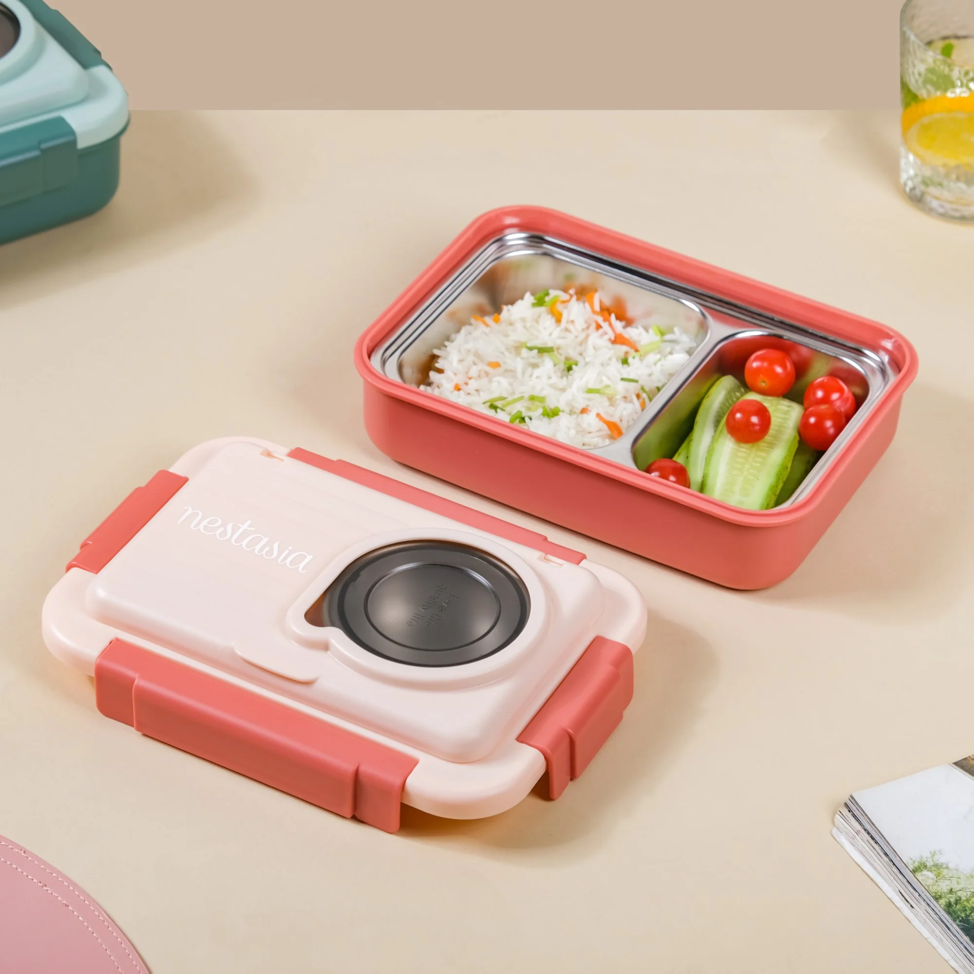 Insulated Lunch Box With 2 Compartments Pink 800ml