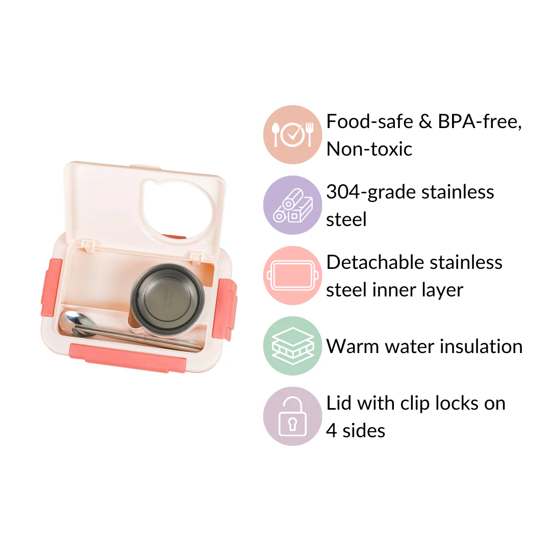 Insulated Lunch Box With 2 Compartments Pink 800ml - Image 10