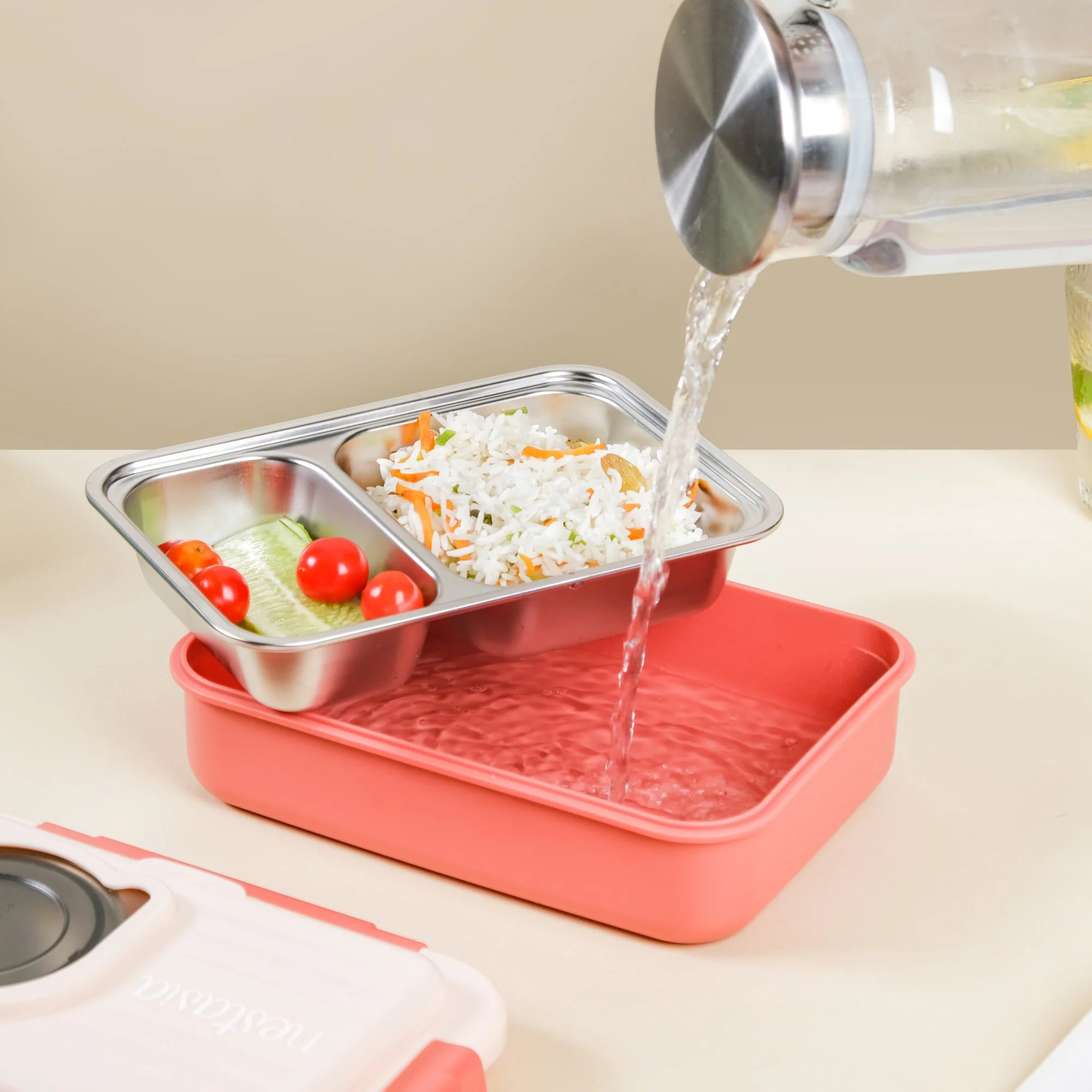 Insulated Lunch Box With 2 Compartments Pink 800ml - Image 6
