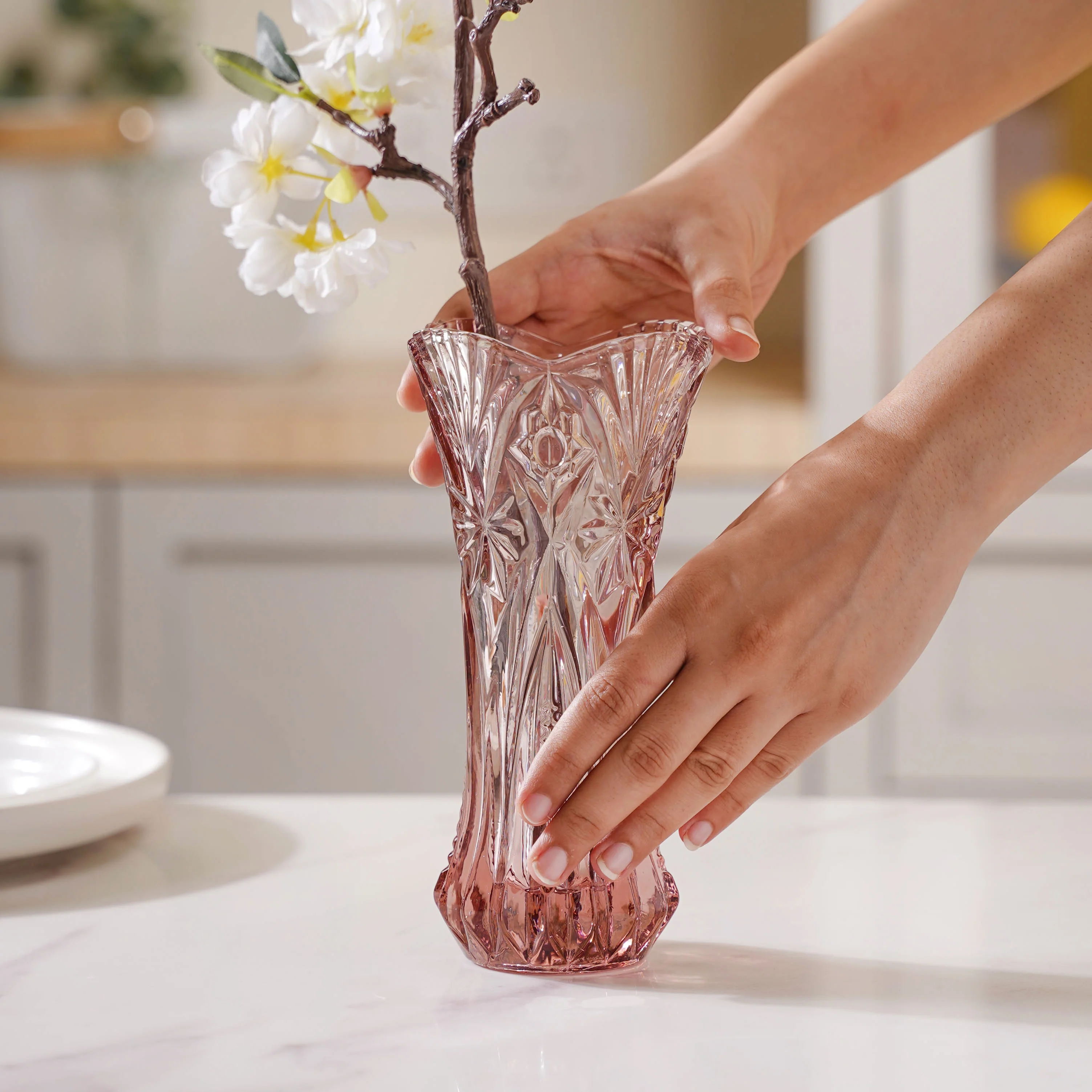 Pink Cut Glass Vase - Image 2