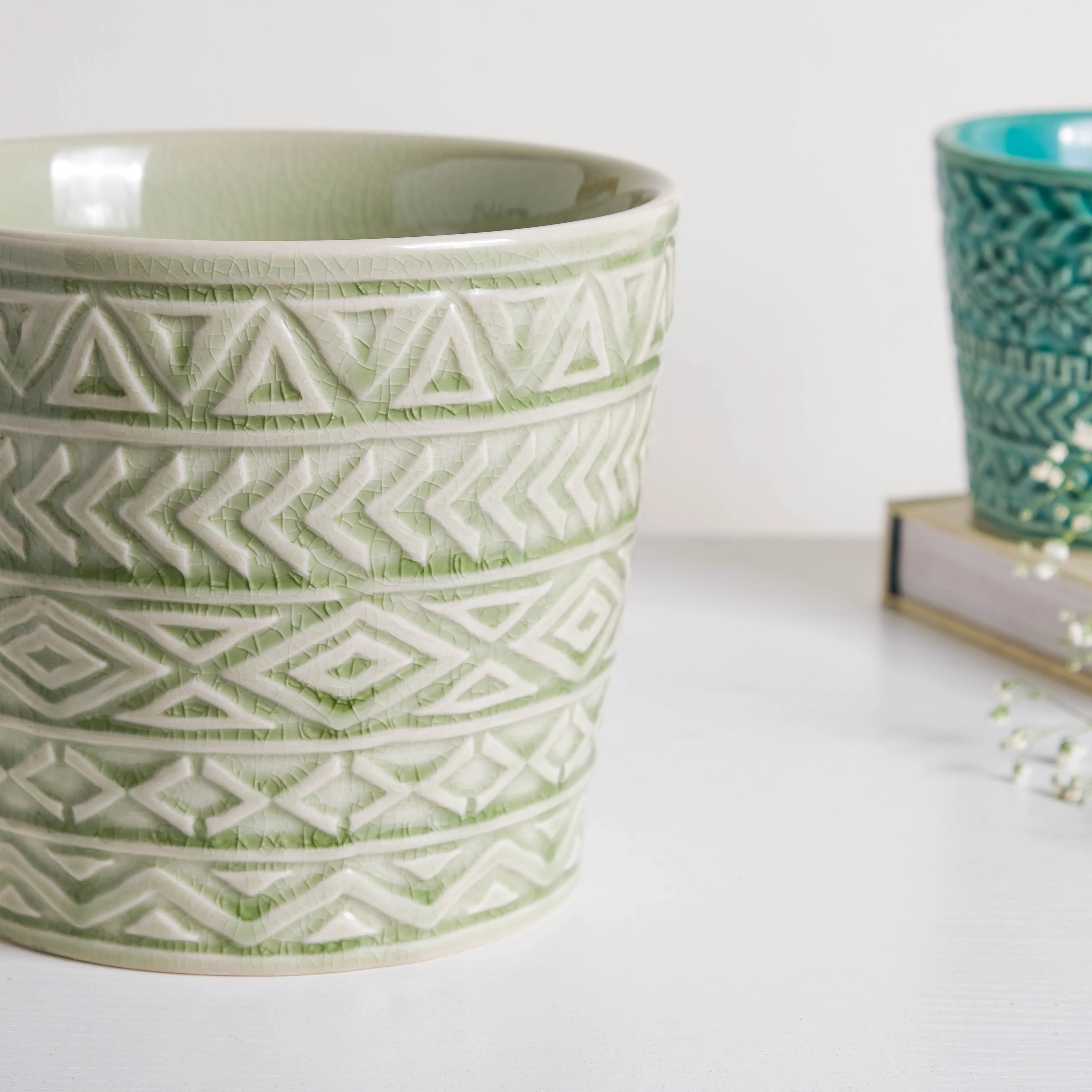 Intricate Texture Sage Green Pot - Image 7