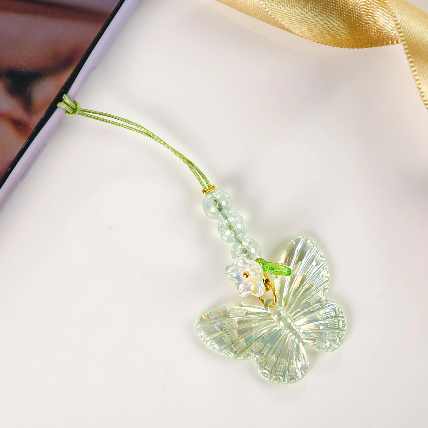 Iridescent Butterfly Mobile Phone Charm Green - Image 3