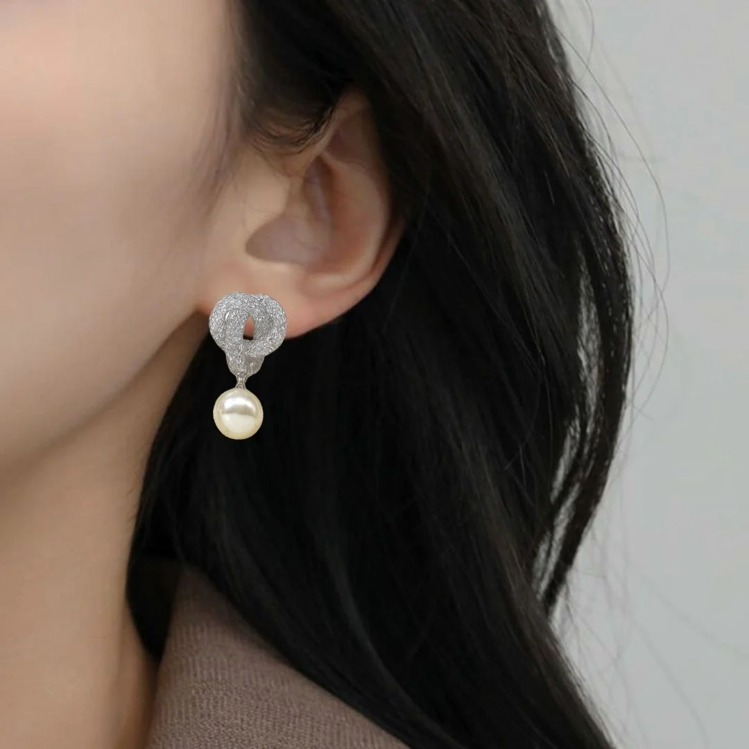 Iridescent Twist And Pearl Drop Earrings Silver - Image 5