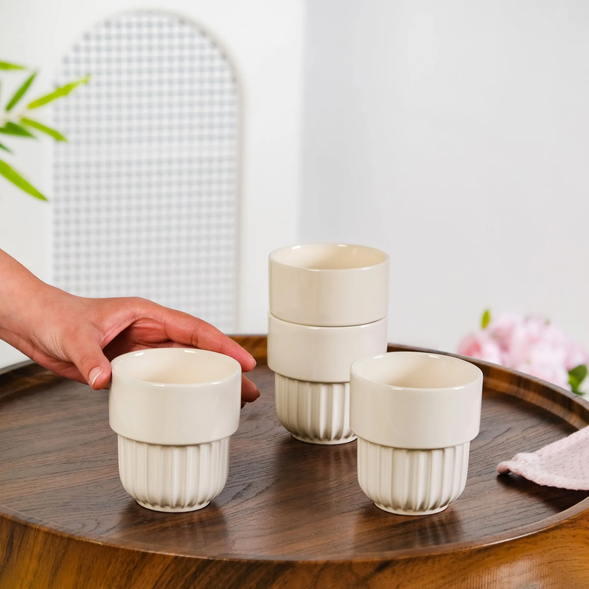 Ivory Cream Stackable Cup Set Of 4 280ml - Image 2