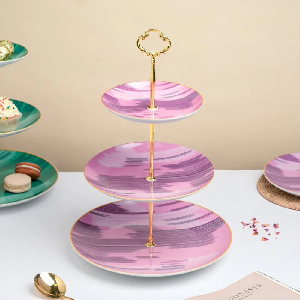 Jazz Ceramic 3 Tier Cake Stand Pink - Image 3