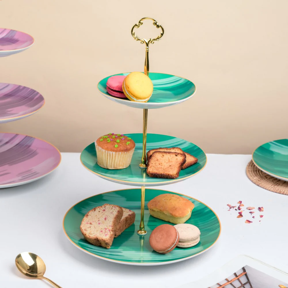Jazz Ceramic 3 Tier Dessert Stand Green