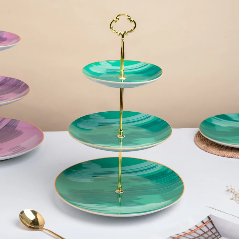 Jazz Ceramic 3 Tier Dessert Stand Green - Image 3