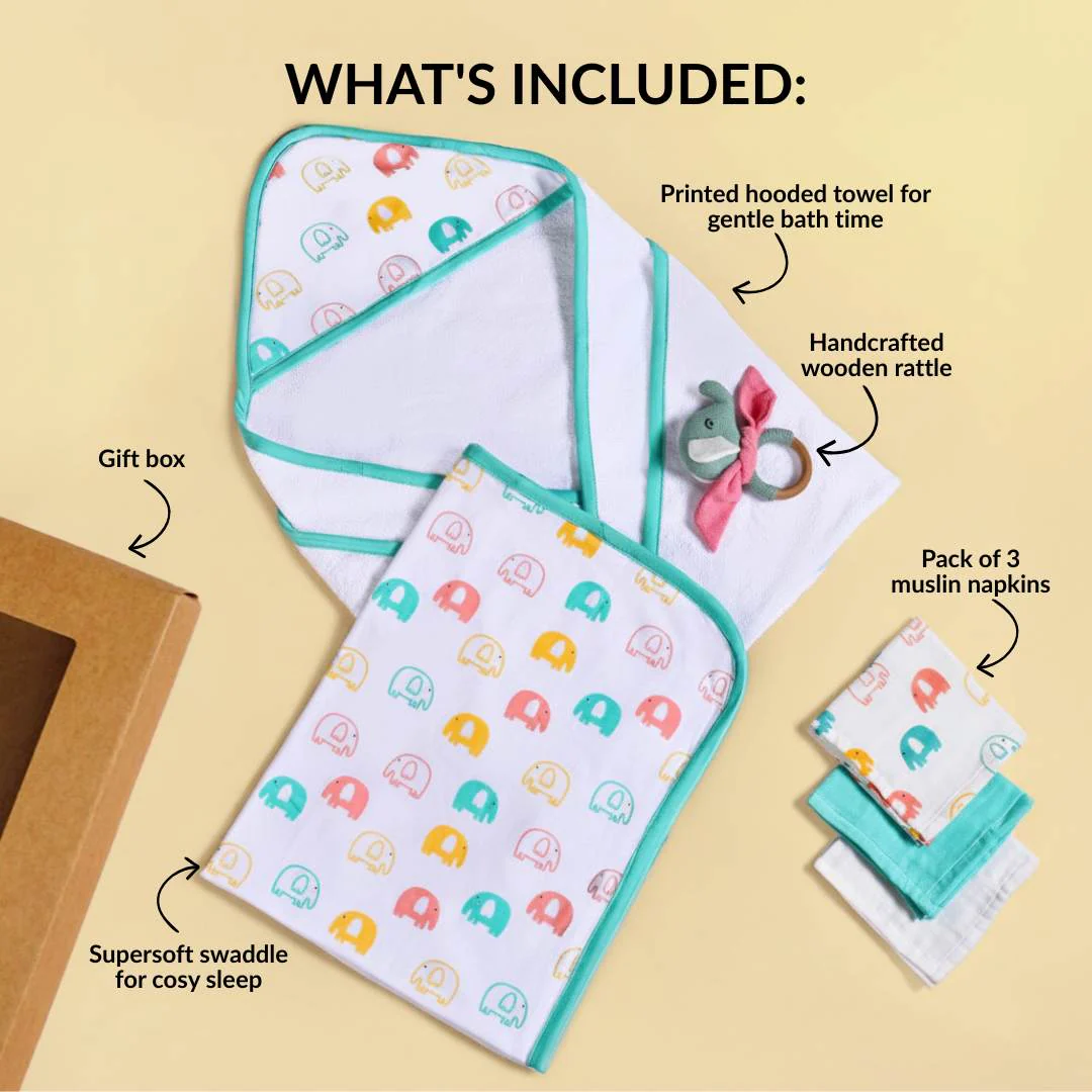 Jumbo Joy Baby Shower Gift With Towel Swaddle Napkin Rattle Set Of 6 - Image 3
