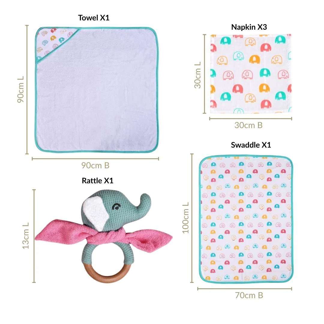 Jumbo Joy Baby Shower Gift With Towel Swaddle Napkin Rattle Set Of 6 - Image 4