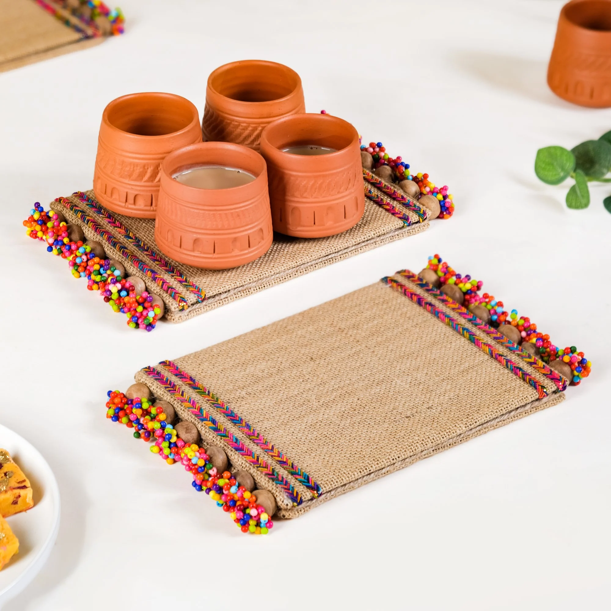 Jute Trivet Mat With Wooden Beads Set of 2 - Image 2