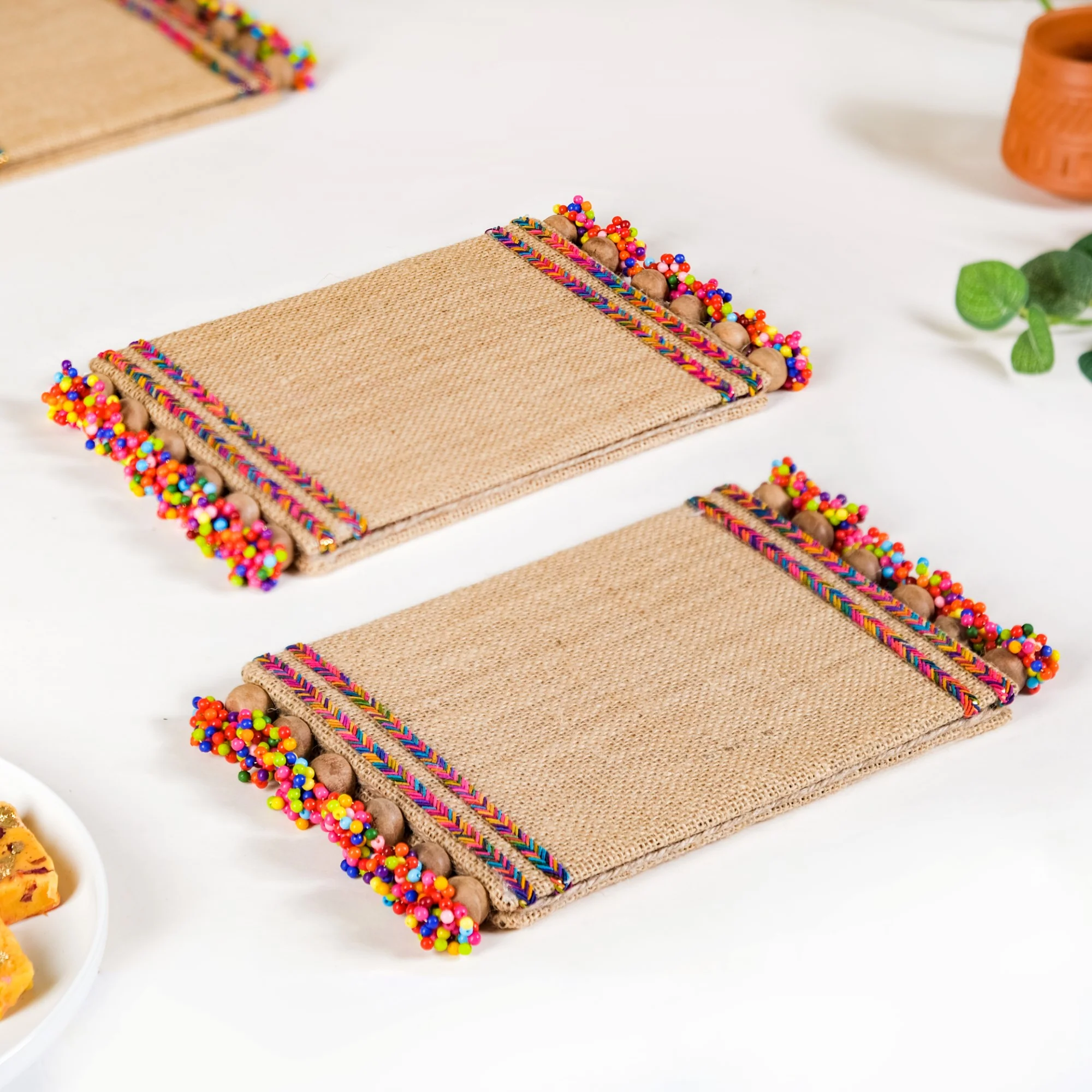 Jute Trivet Mat With Wooden Beads Set of 2 - Image 4