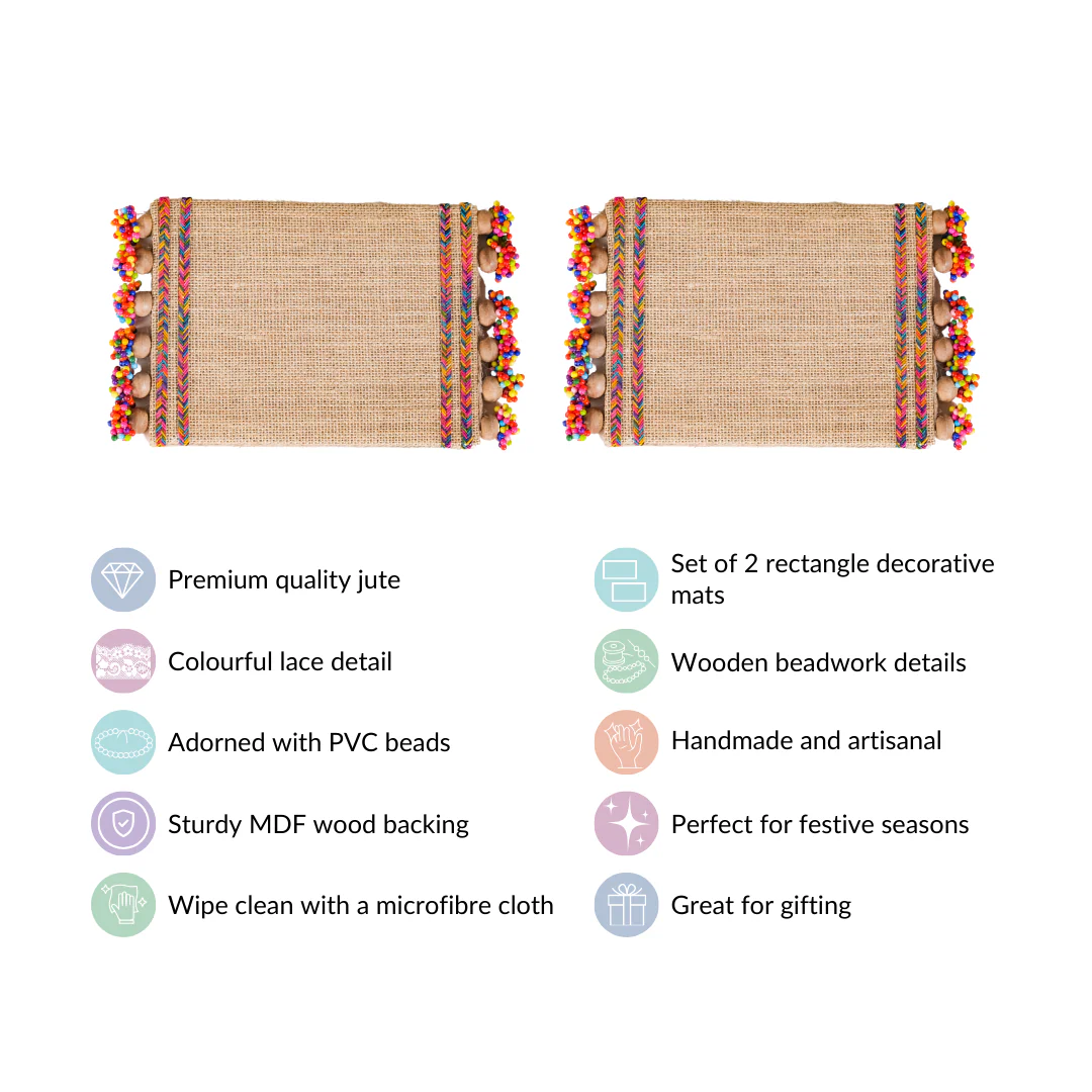 Jute Trivet Mat With Wooden Beads Set of 2 - Image 7