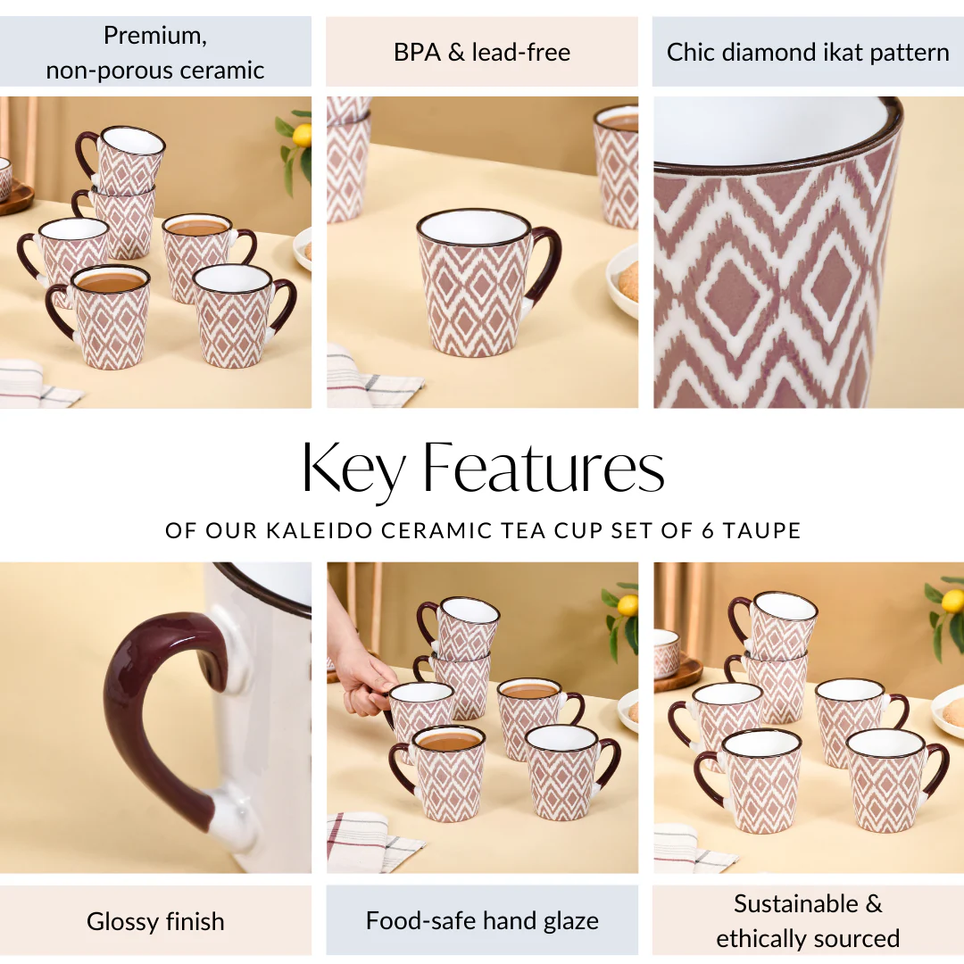Kaleido Ceramic Tea Cup Set Of 6 Pink 250ml - Image 5
