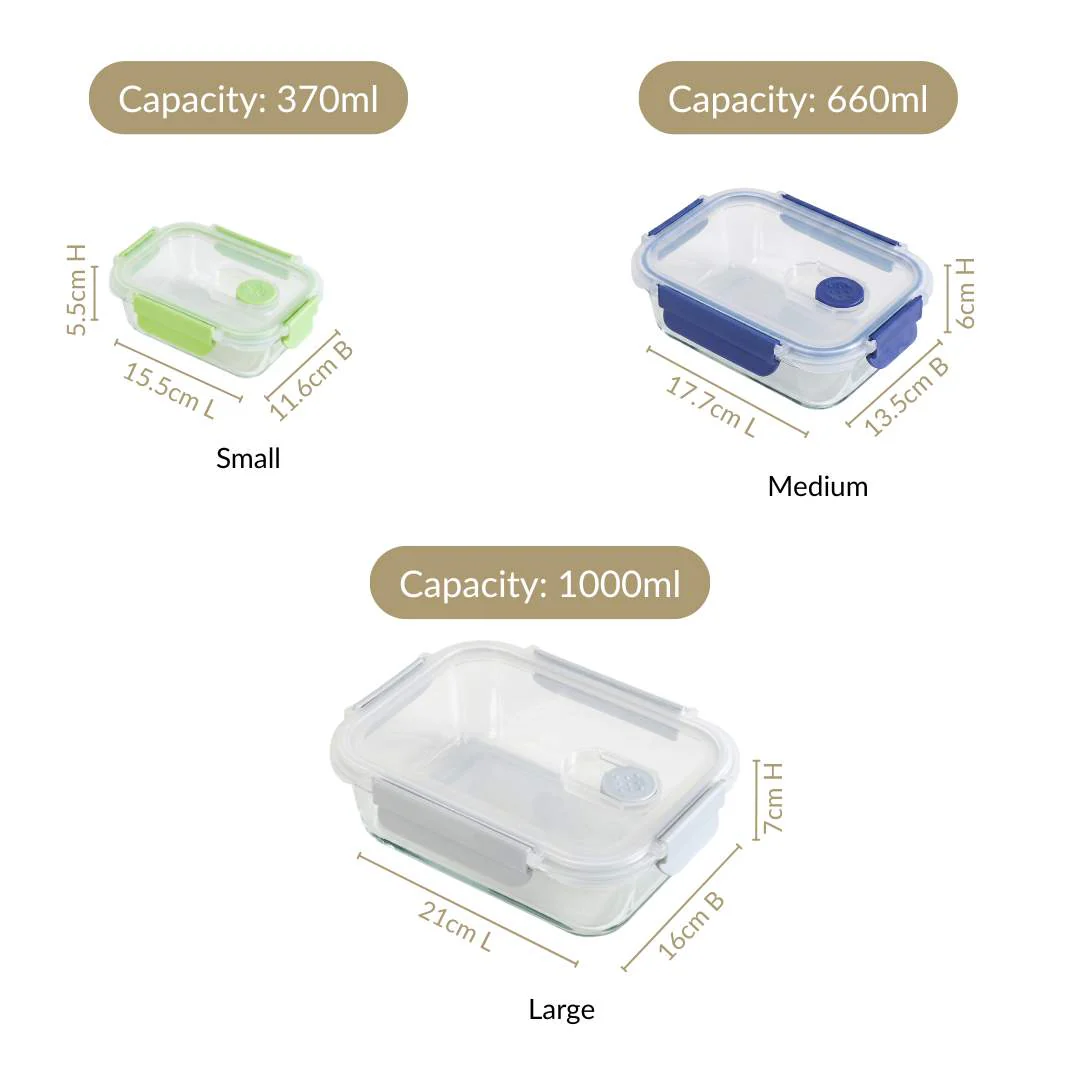 Kaleido Food Containers With Air Vents Set Of 3 370ml 660ml 1000ml - Image 4