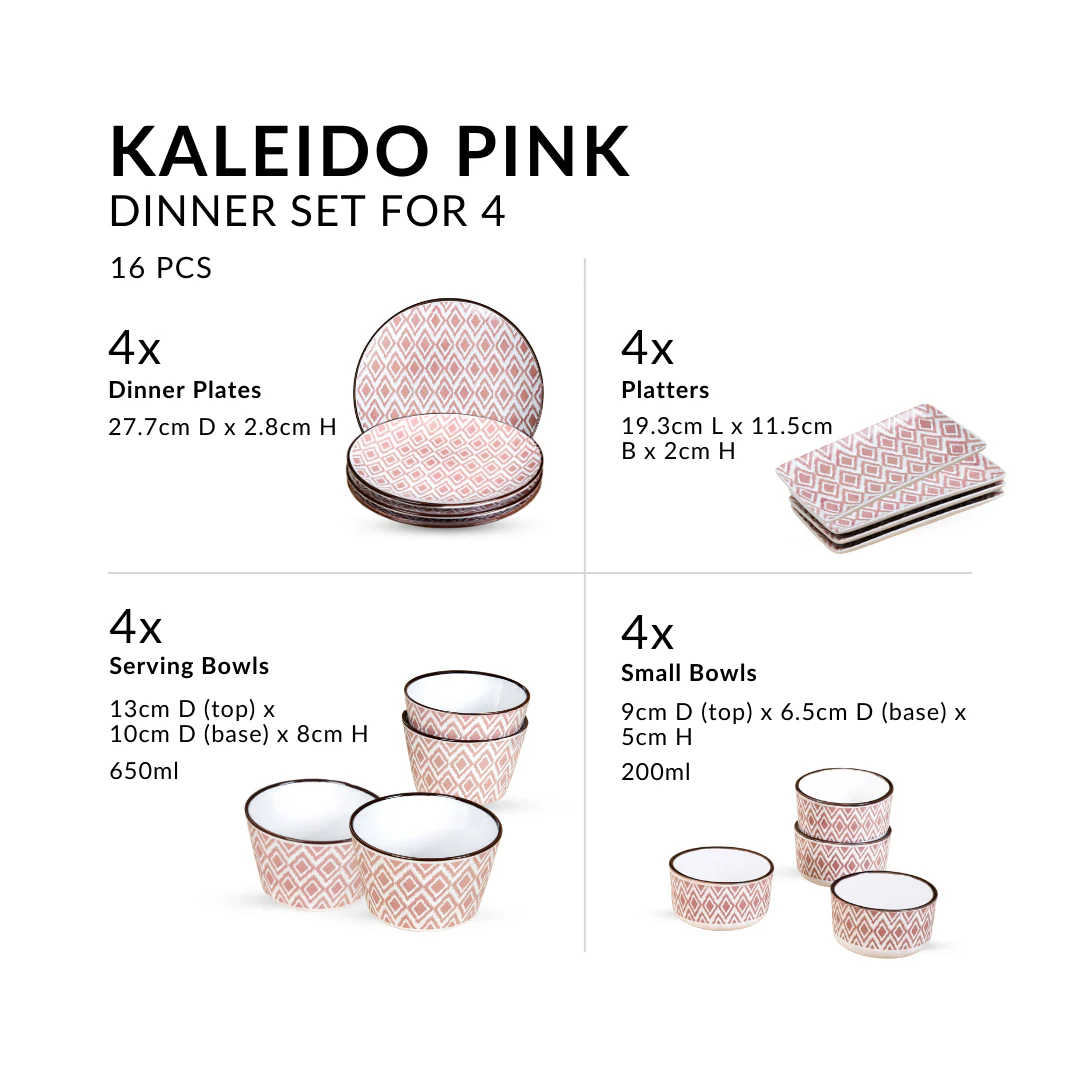 Kaleido Pink 16 Piece Ceramic Dinner Set For 4 - Image 3