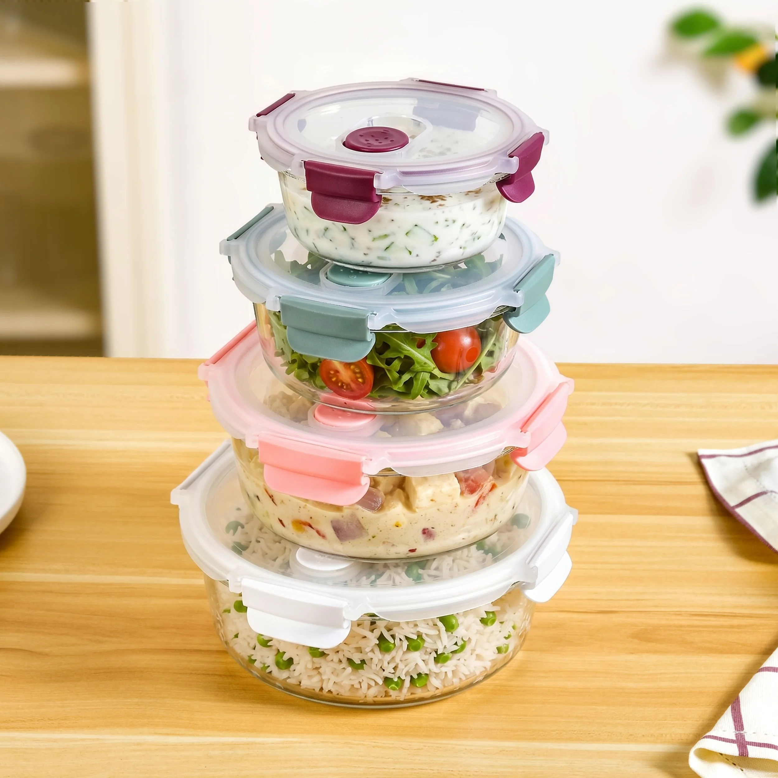 Kaleido Round Stackable Food Containers With Air Vents Set Of 4 390ml 630ml 960ml 1400ml - Image 10