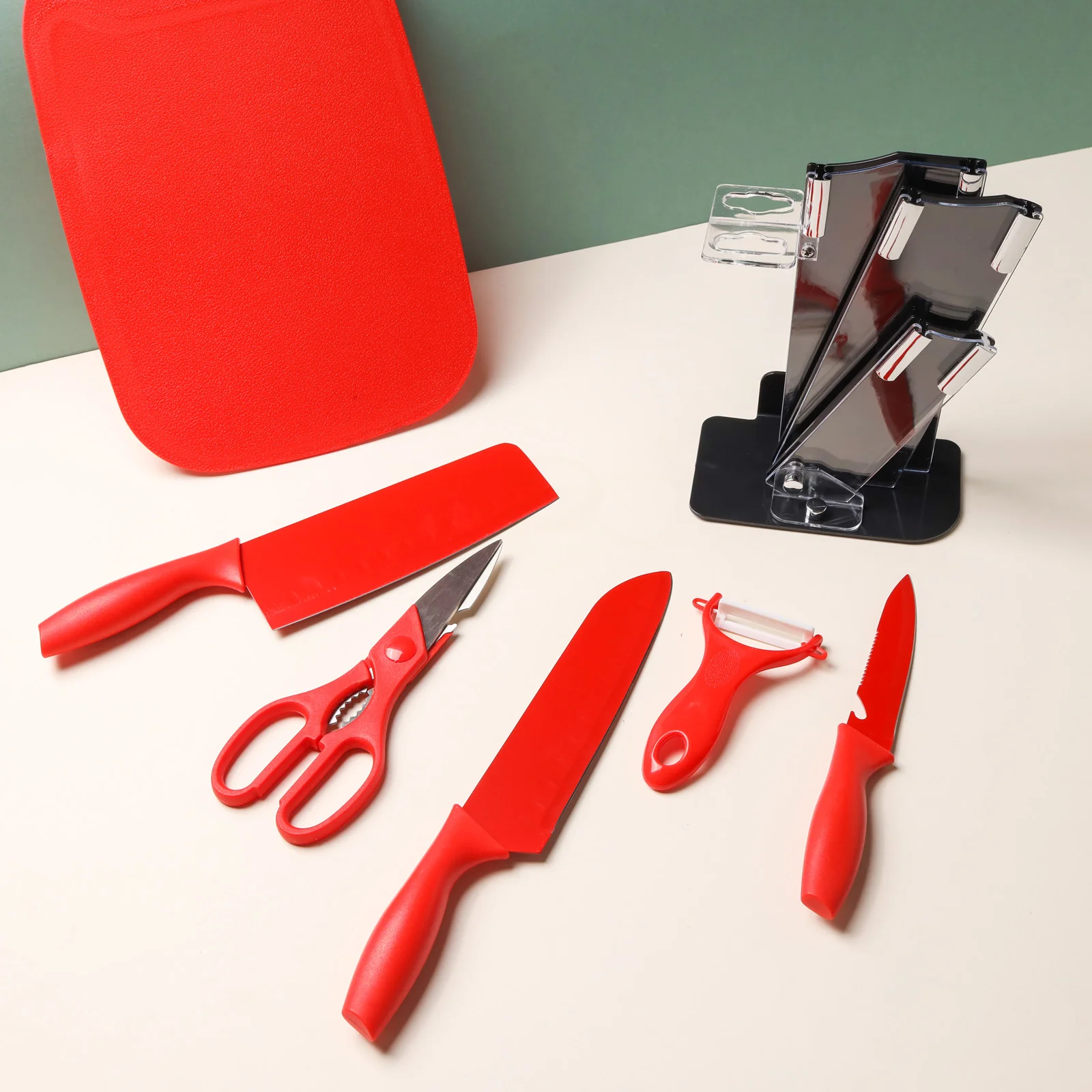 Knife Block Set - Red - Image 3