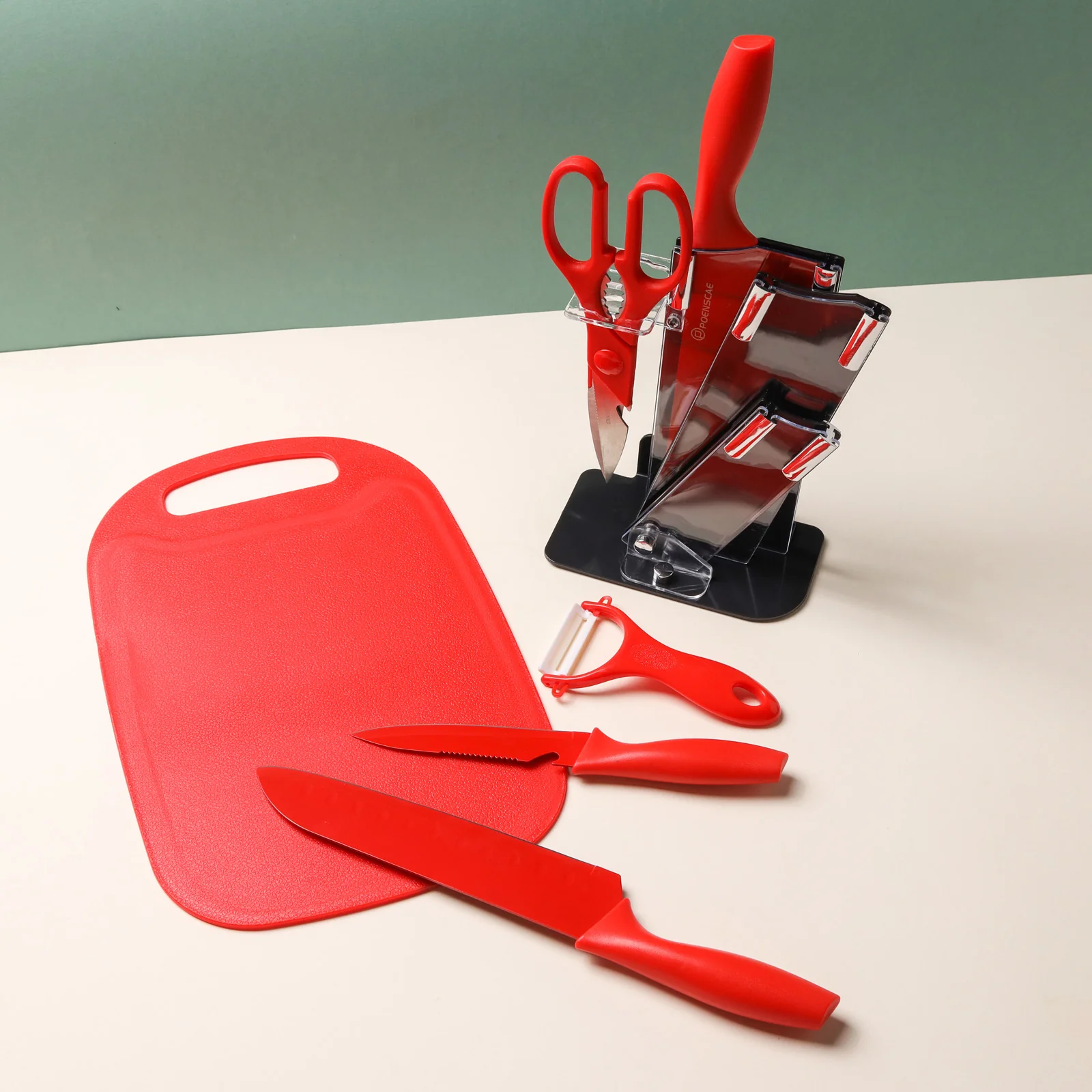 Knife Block Set - Red - Image 4