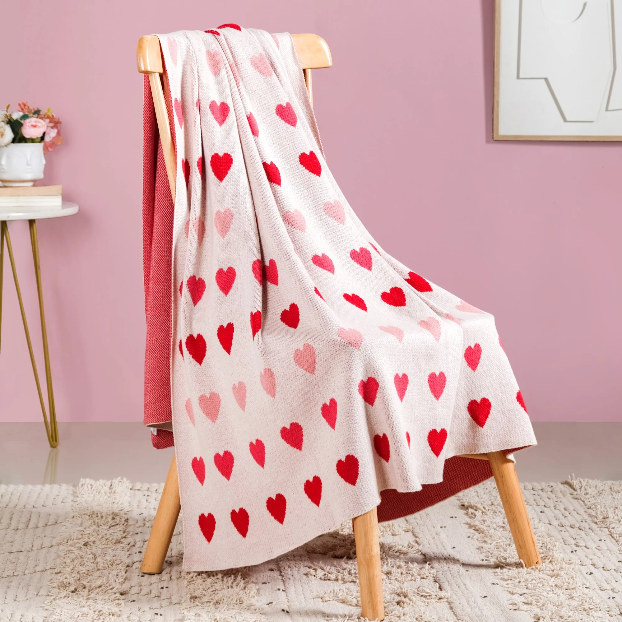 Knitted Throw Hearts