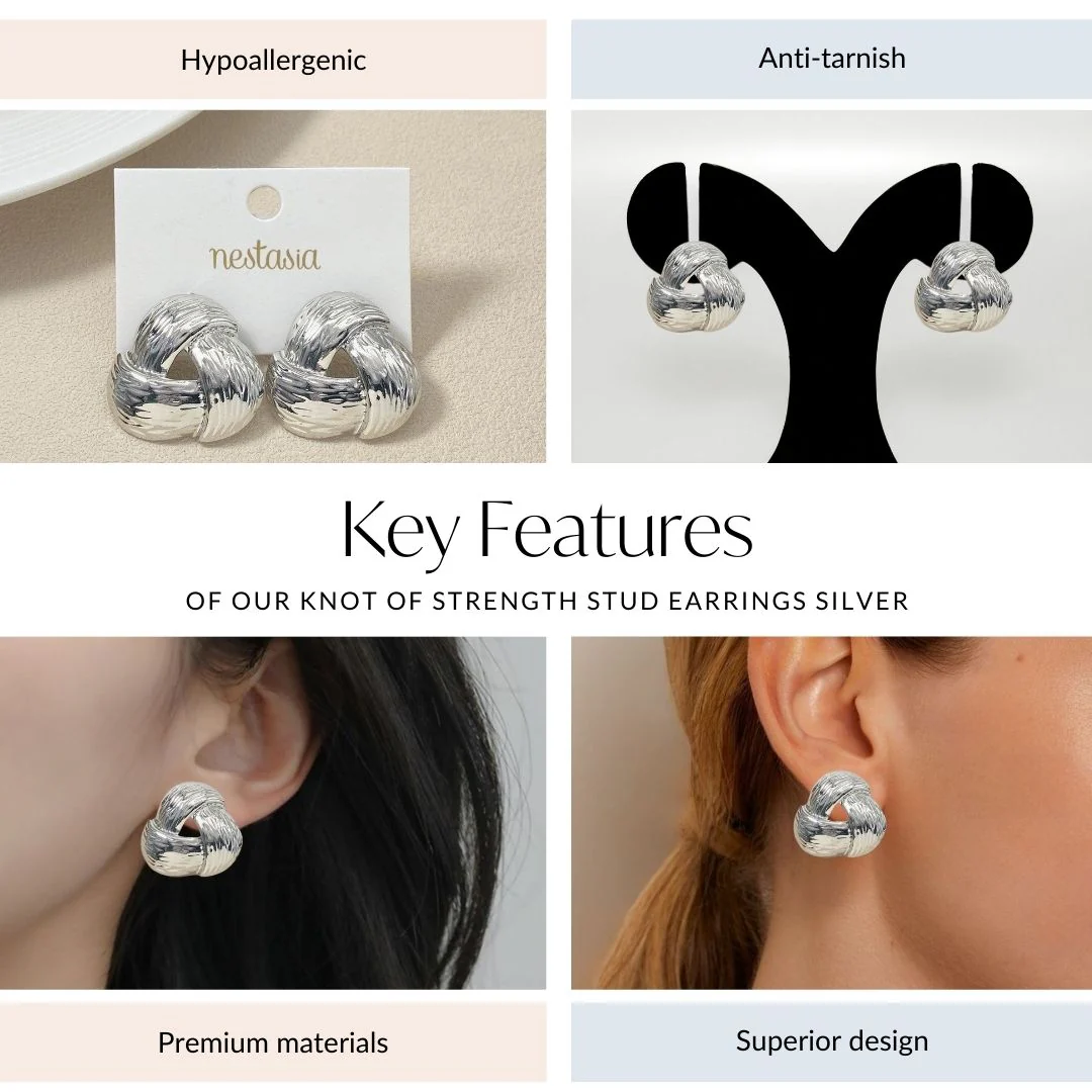 Knot Of Strength Stud Earrings Silver - Image 6
