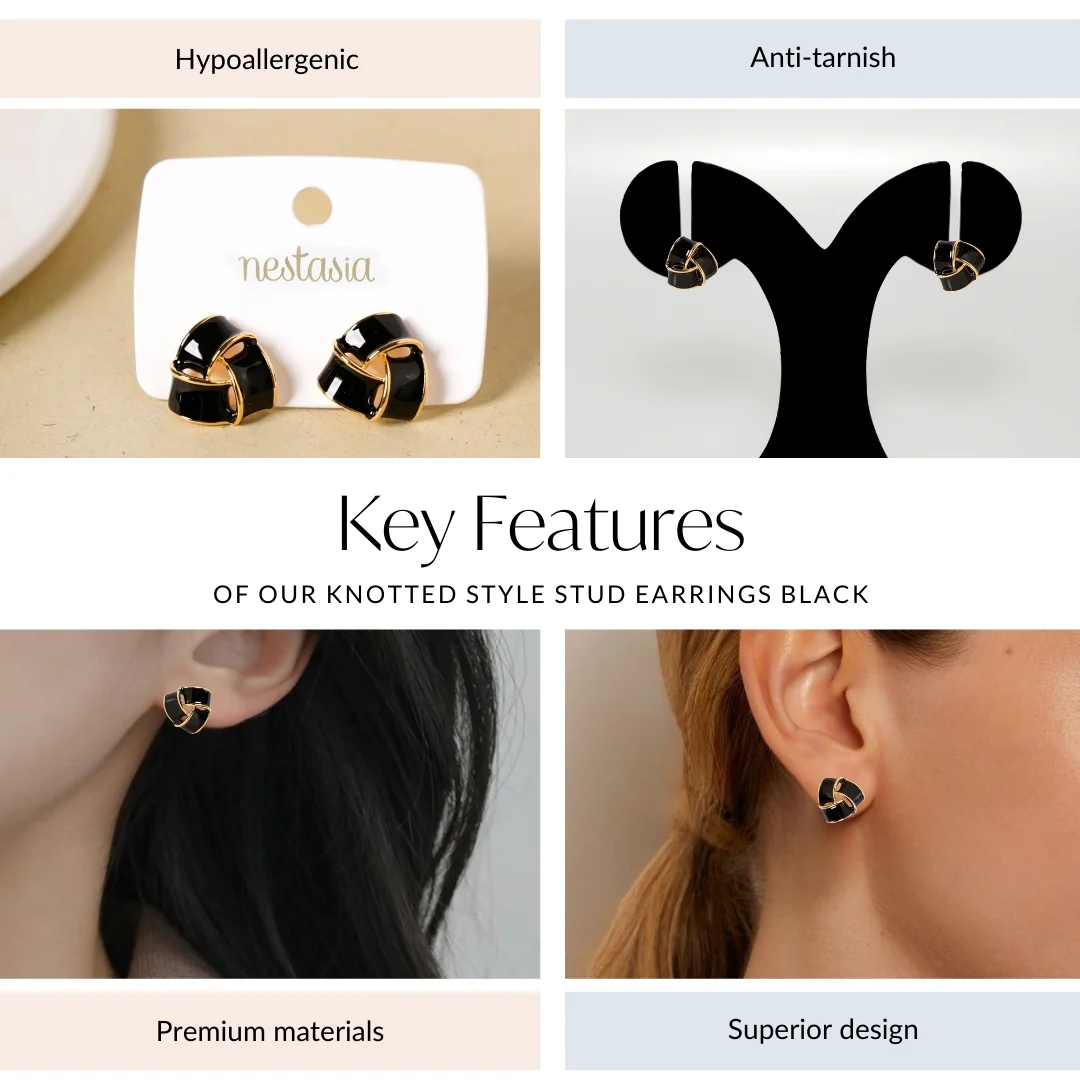 Knotted Style Stud Earrings Black - Image 4
