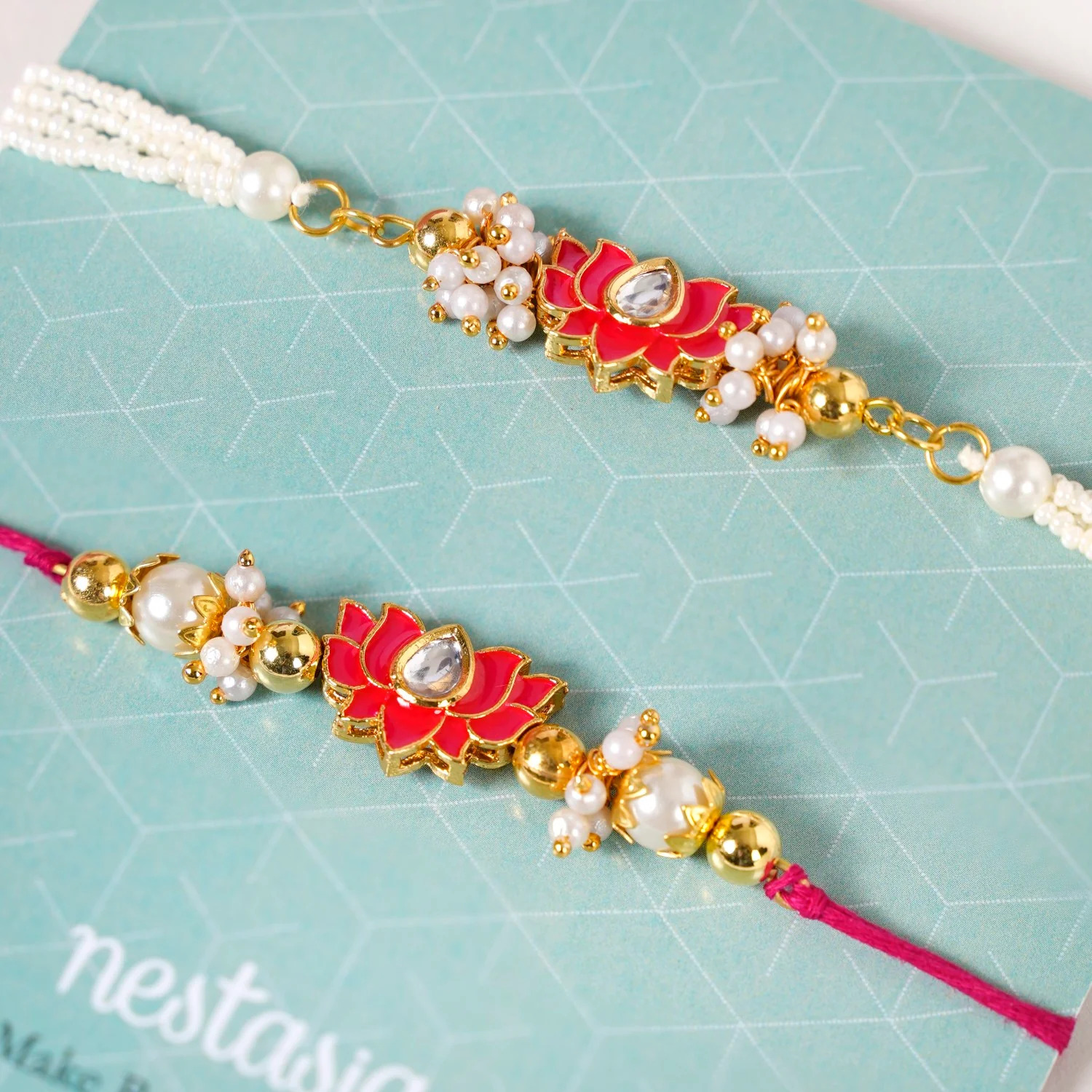 Kundan Lotus Rakhi Hamper For Couple - Image 6