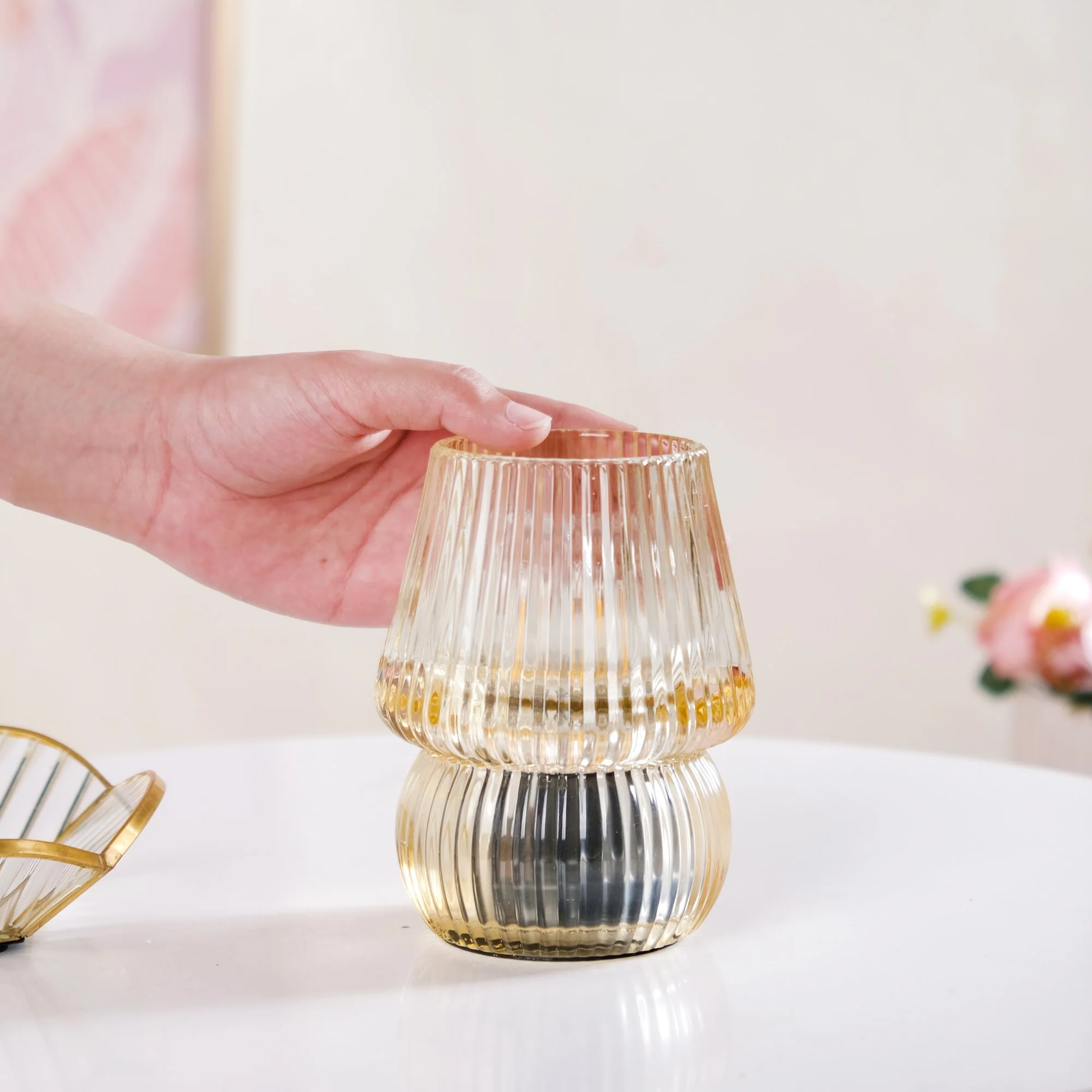 Lantern Style LED Glass Table Lamp Portable Battery Operated - Image 3
