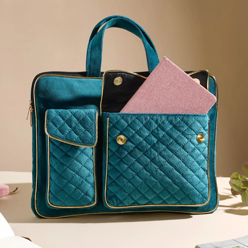 Laptop Bag Luxe Velvet Sleek Dark Green 14 x 10.5 Inch - Image 4