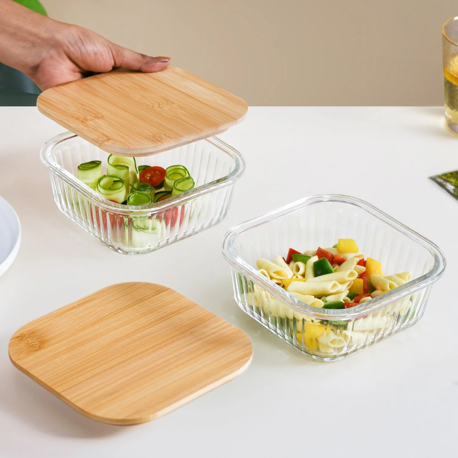 Large Airtight Glass Storage Container With Wooden Lid Set Of 2 800ml - Image 2