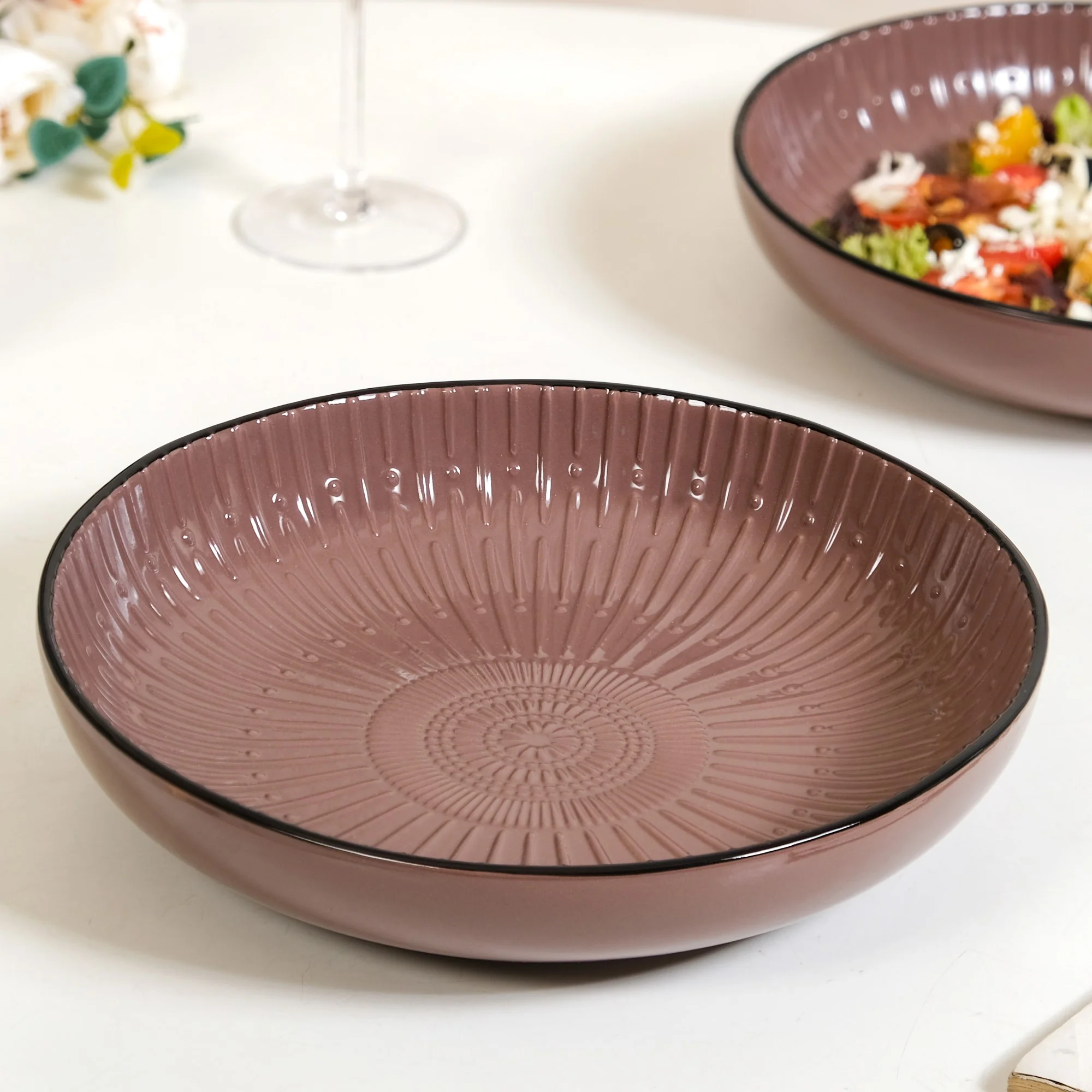 Large Salad Serving Bowl Set Of 2 Taupe 1800ml - Image 3