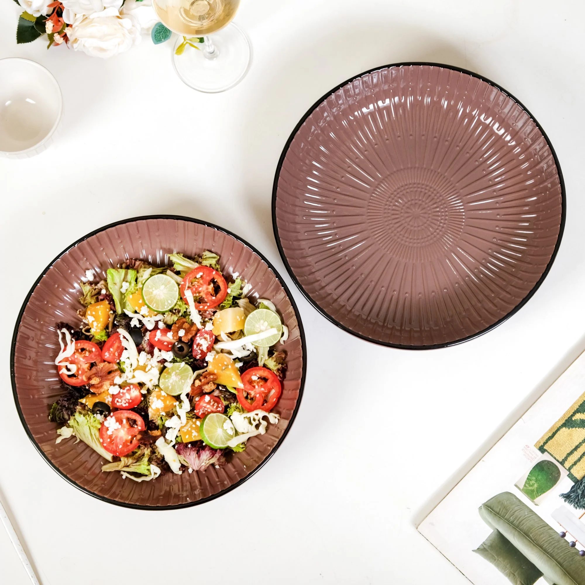 Large Salad Serving Bowl Set Of 2 Taupe 1800ml - Image 6