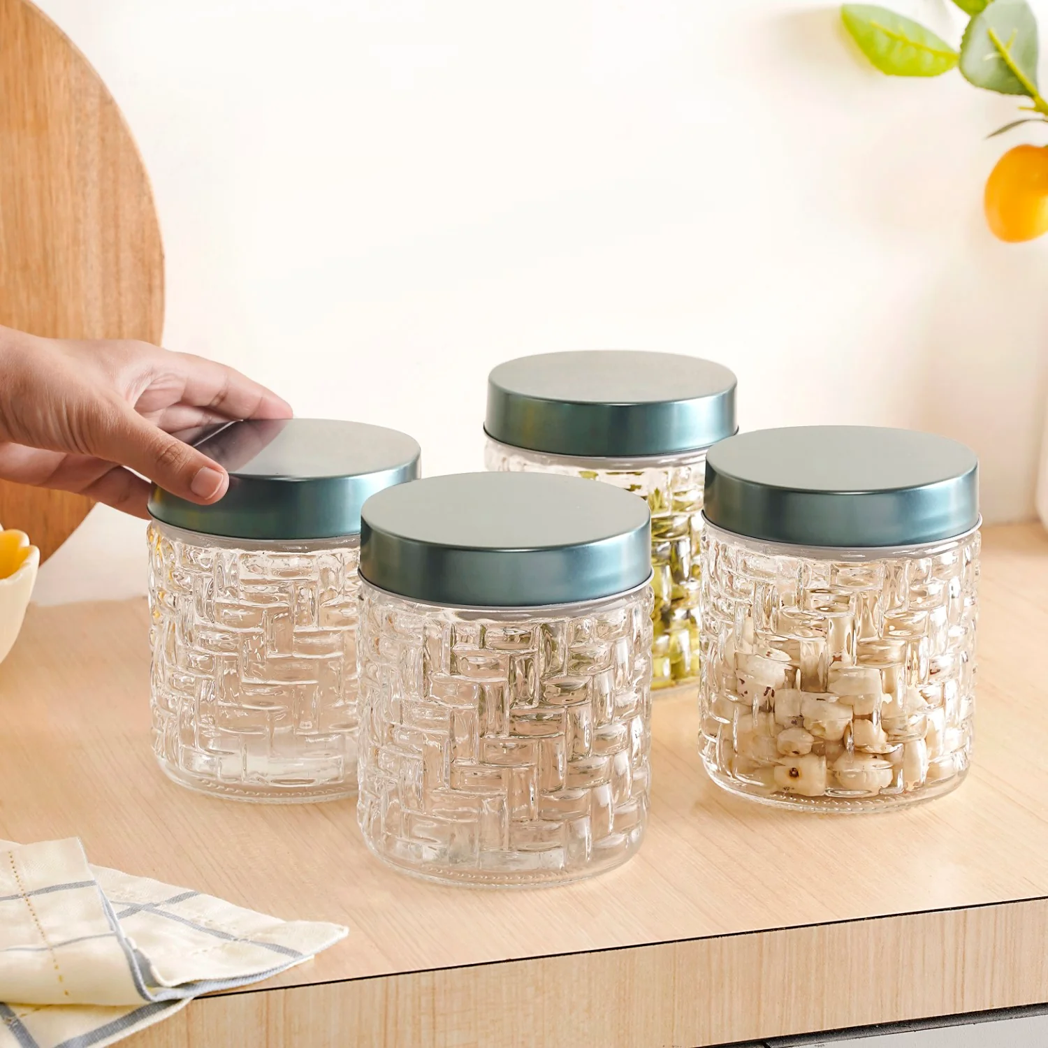 Lattice Embossed Jar With Lid Set Of 4 750ml - Image 3
