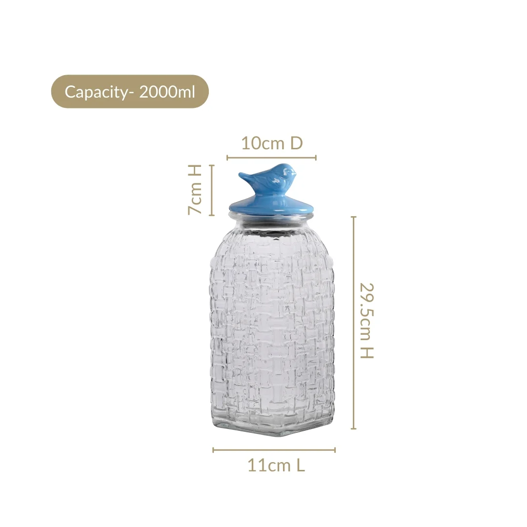 Lattice Glass Storage Container With Blue Bird Lid Set Of 2 2000ml - Image 4