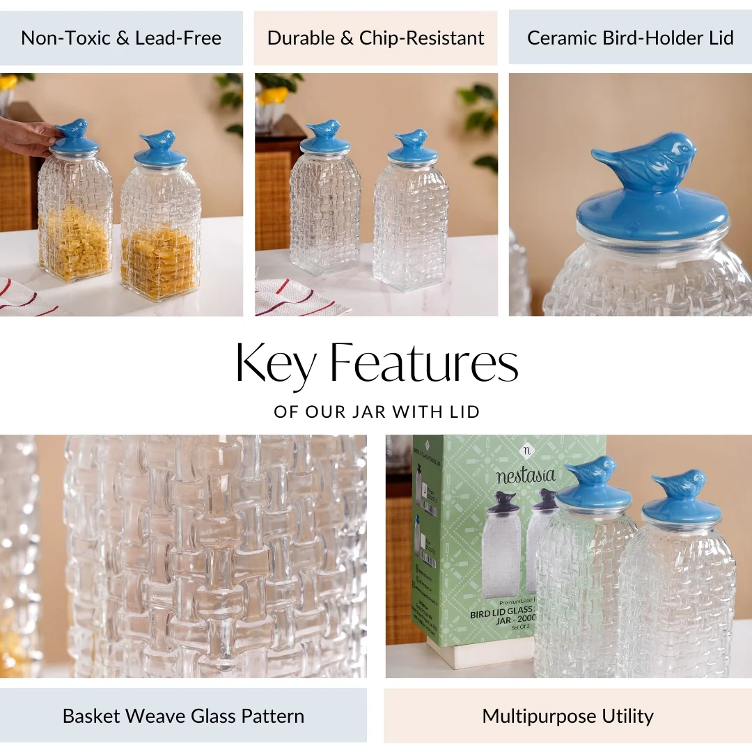 Lattice Glass Storage Container With Blue Bird Lid Set Of 2 2000ml - Image 5