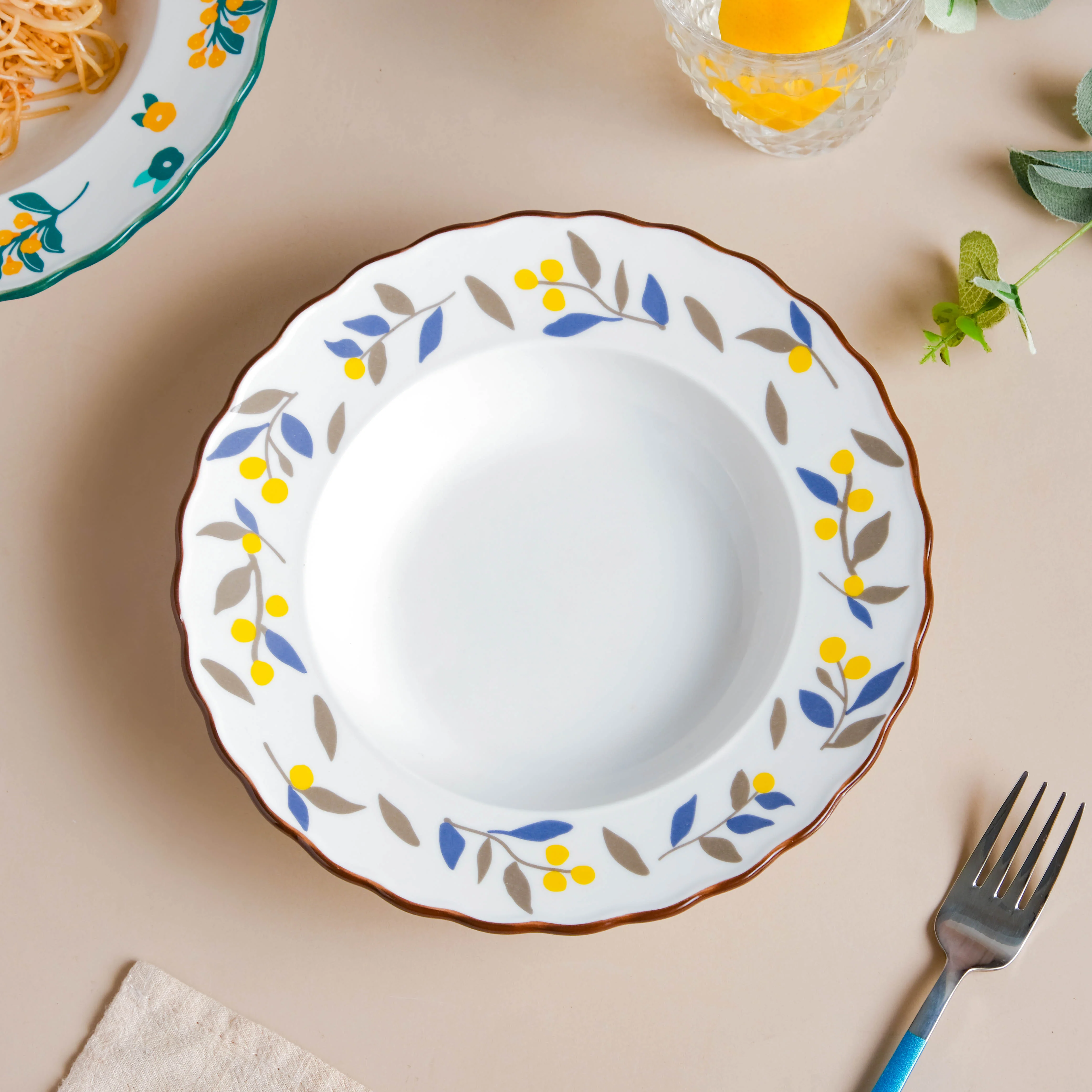Laurel Blue and Poppy Yellow Pasta Plate - Image 2